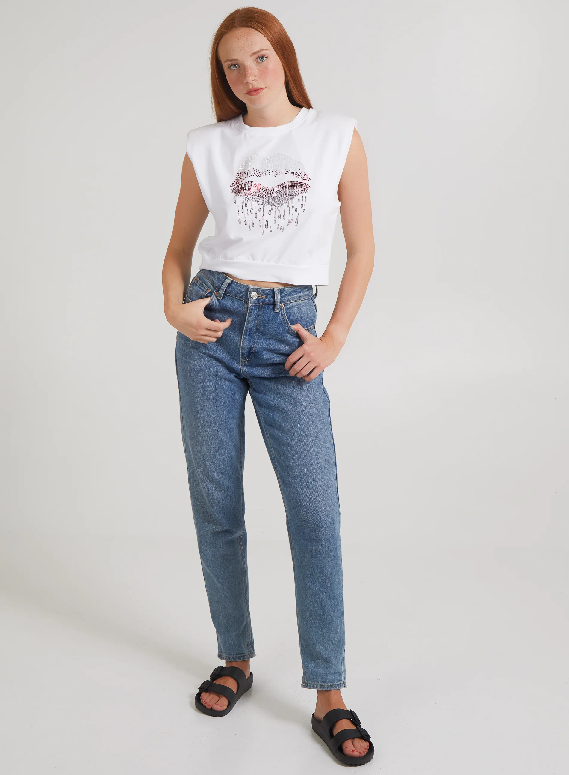 Diamante Lips Sleeveless Top - Image 2