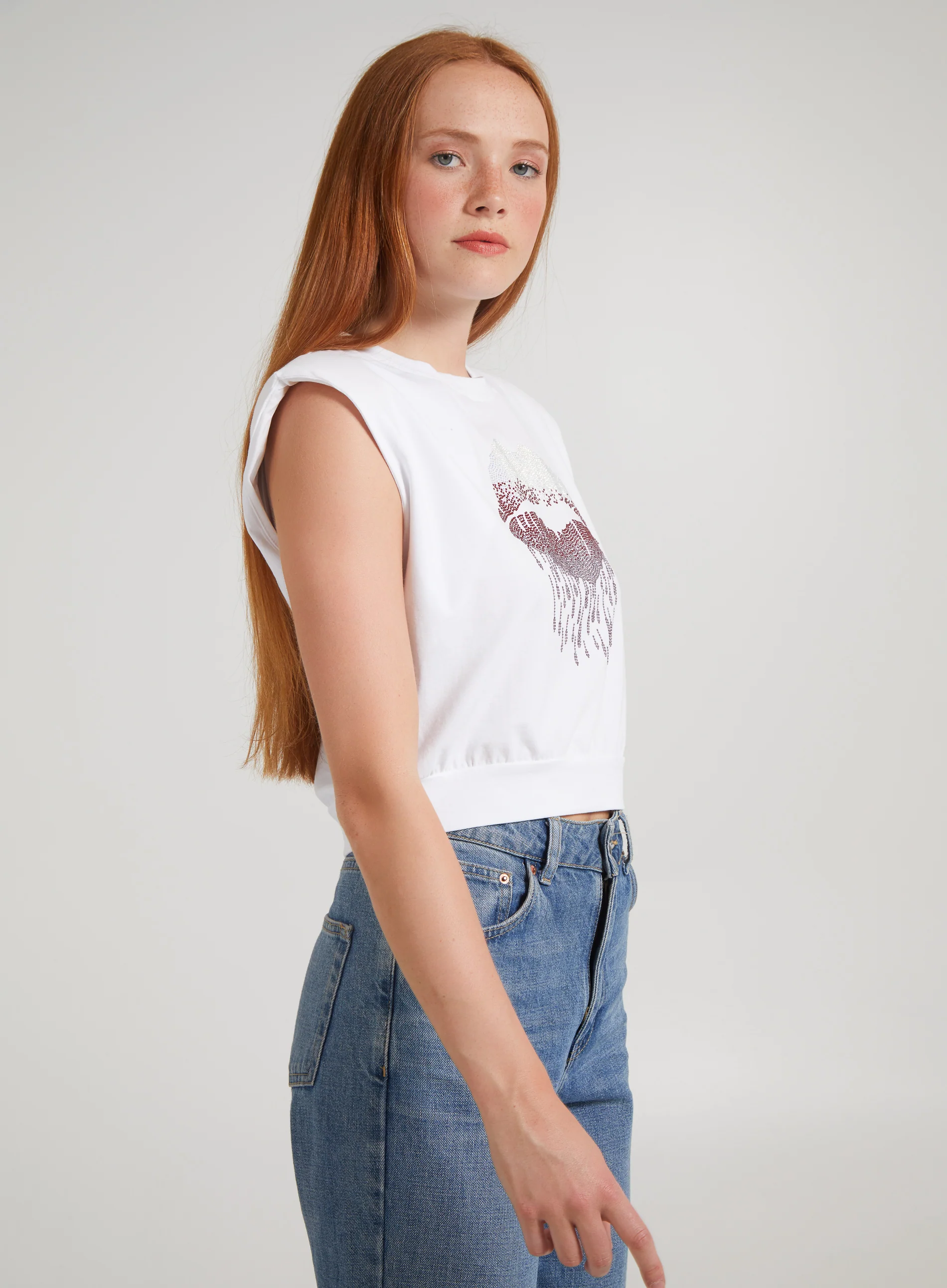 Diamante Lips Sleeveless Top - Image 3