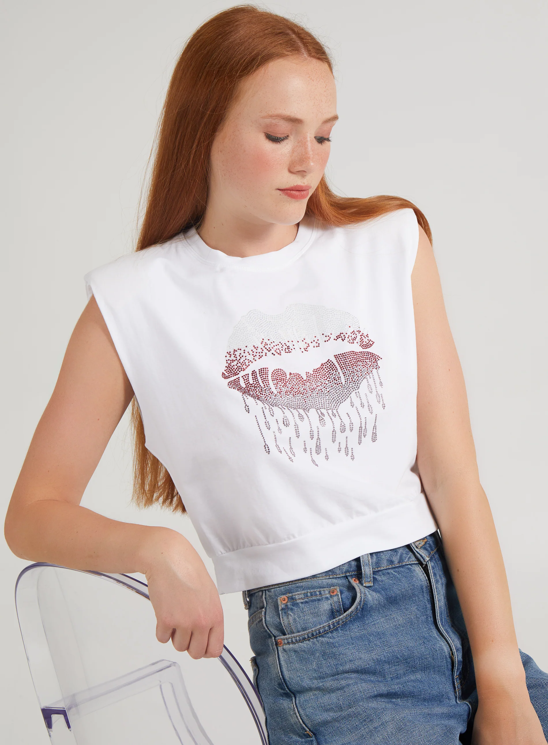 Diamante Lips Sleeveless Top - Image 5
