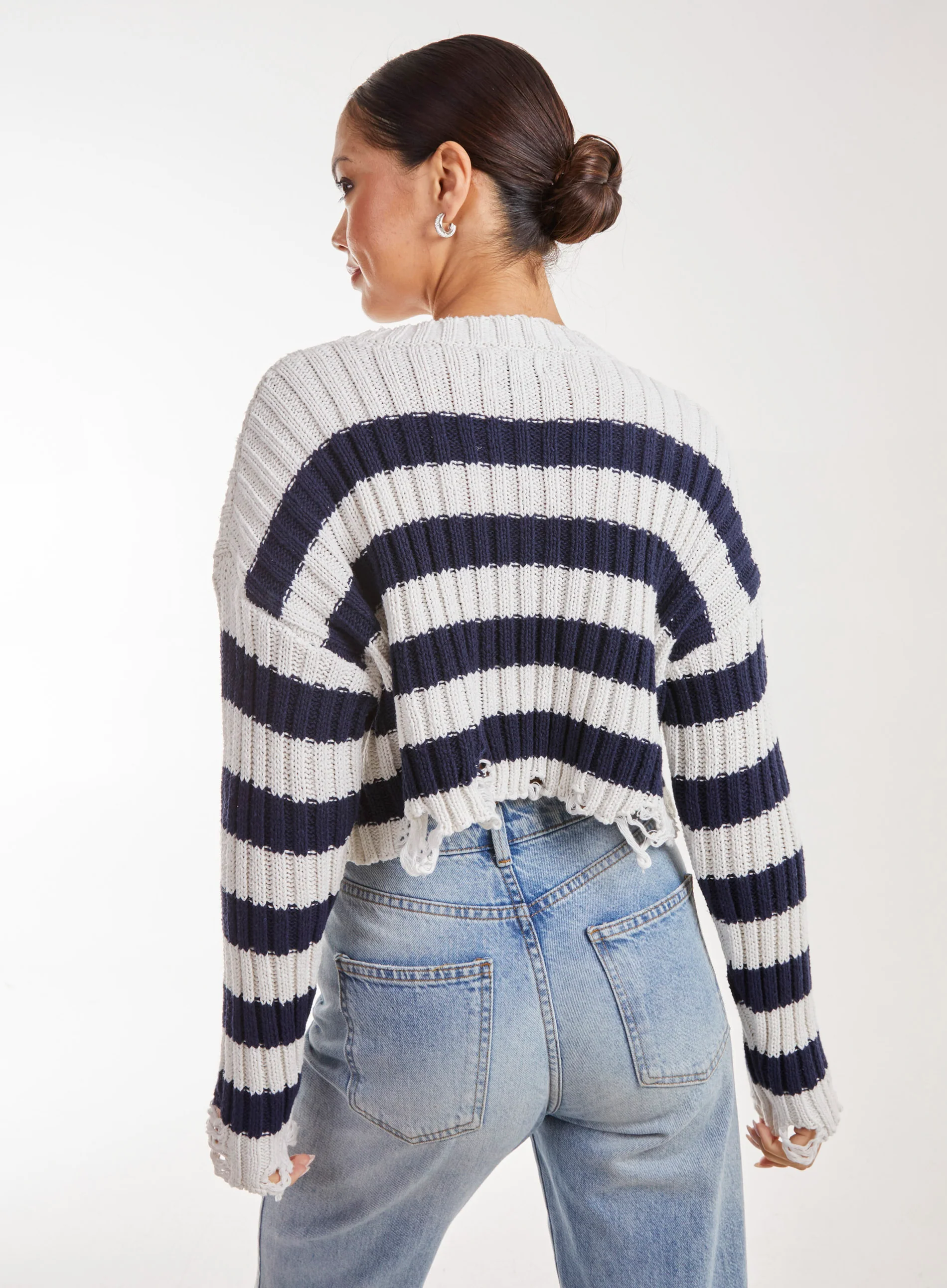 Distressed Striped Crop Knit Jumper - Image 5