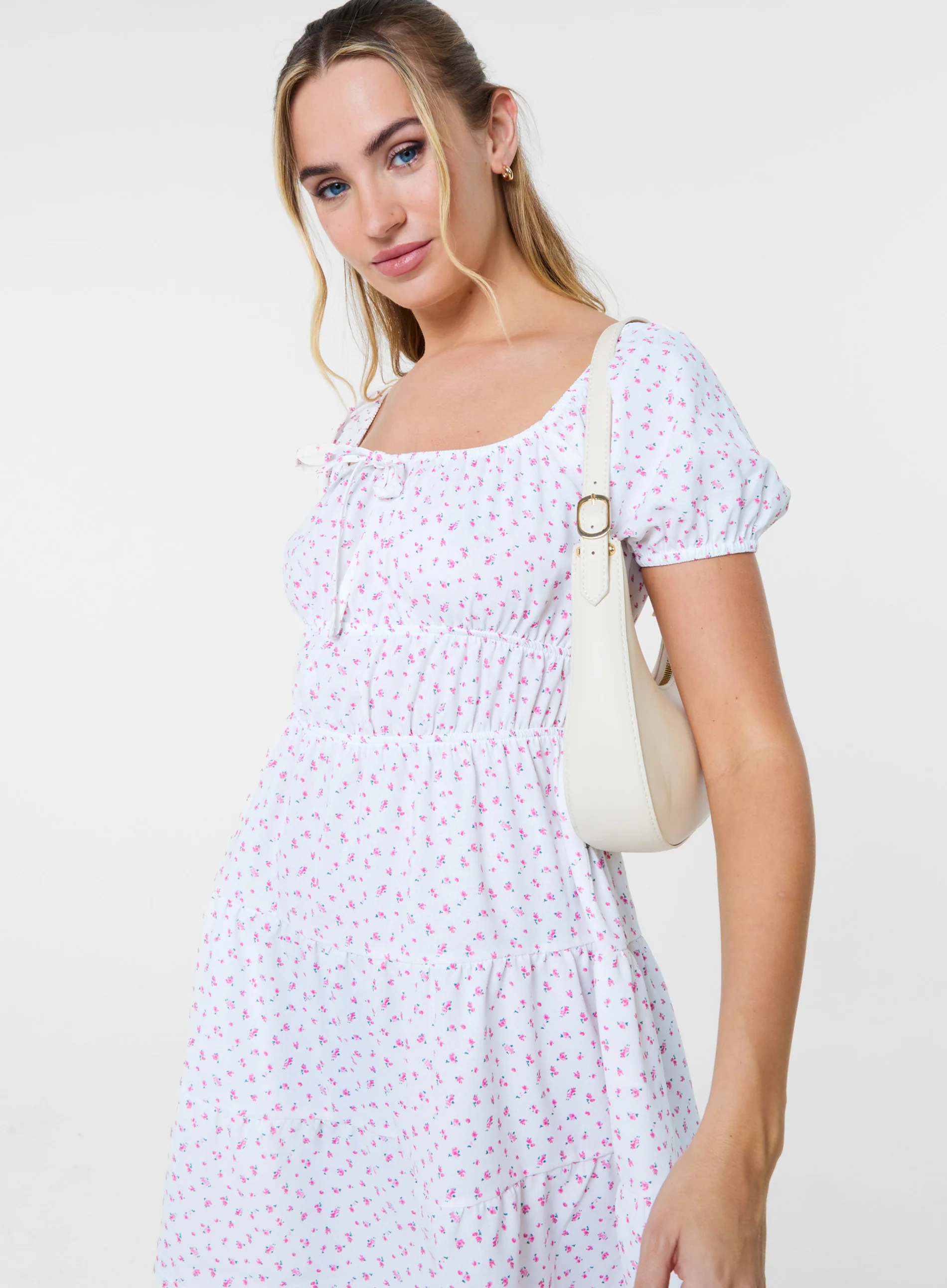 Ditsy Puff Sleeve Tiered Mini Dress - Image 3