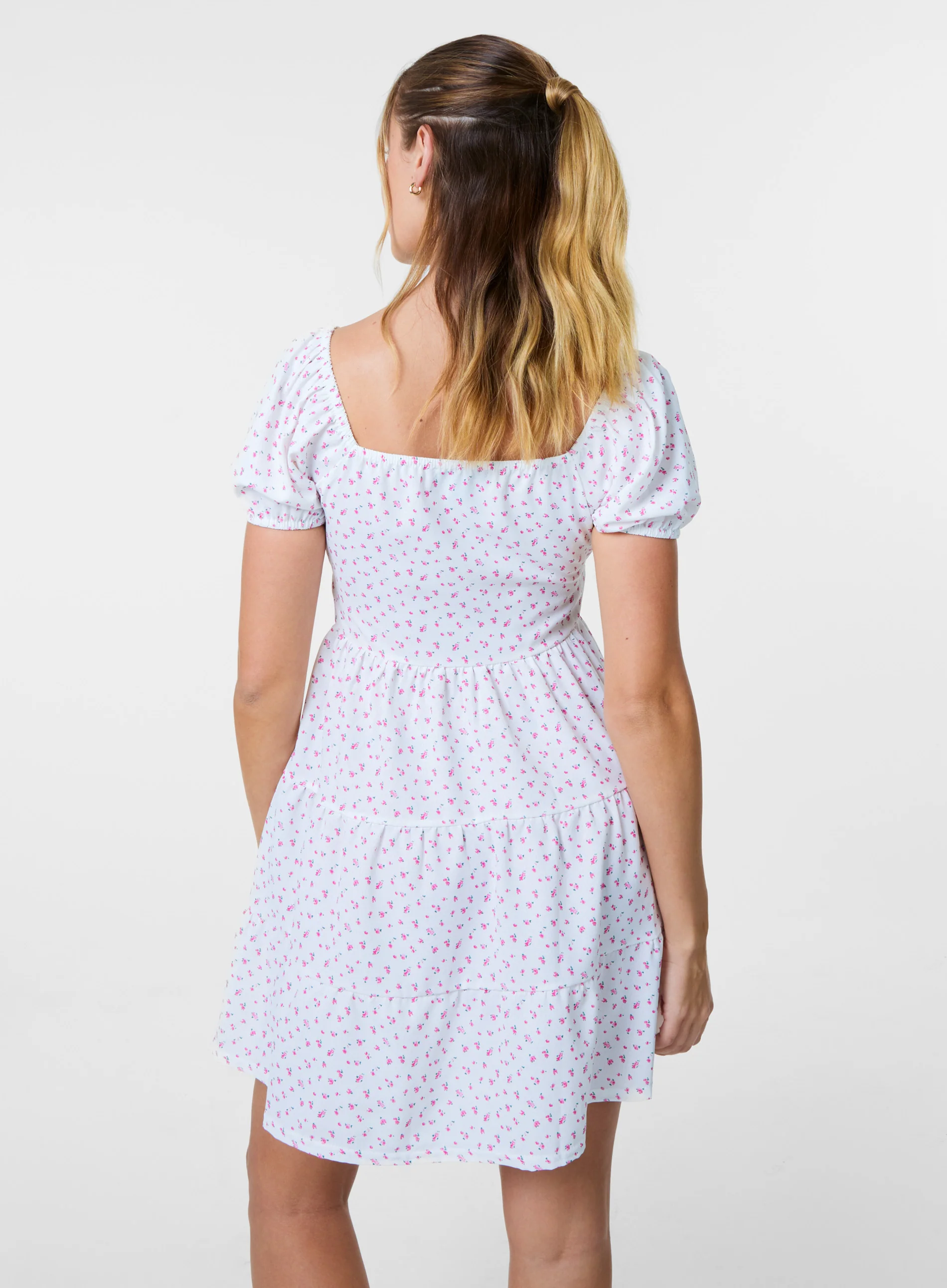 Ditsy Puff Sleeve Tiered Mini Dress - Image 4