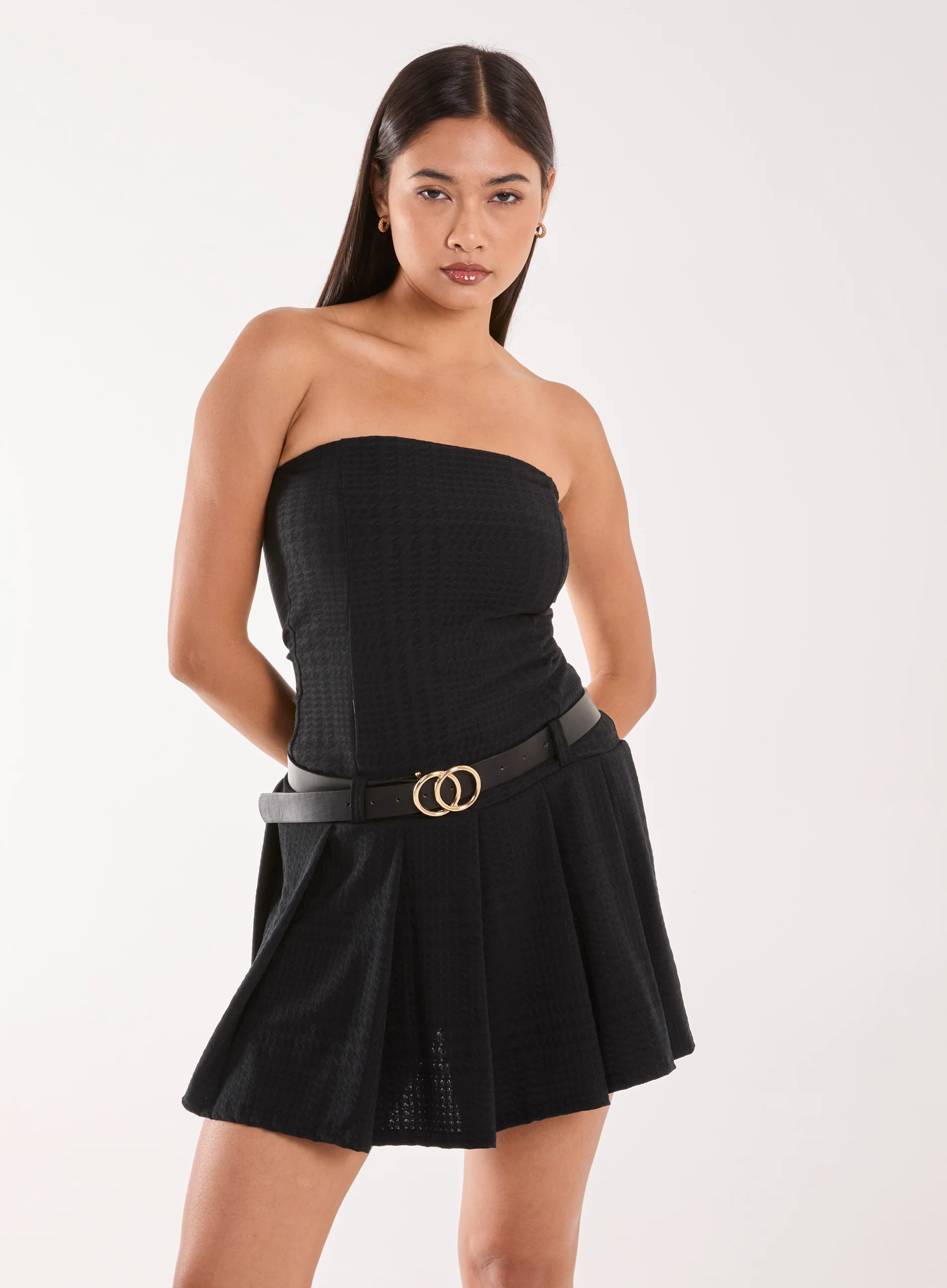 Dogtooth Belt Pleat Dress - Image 2