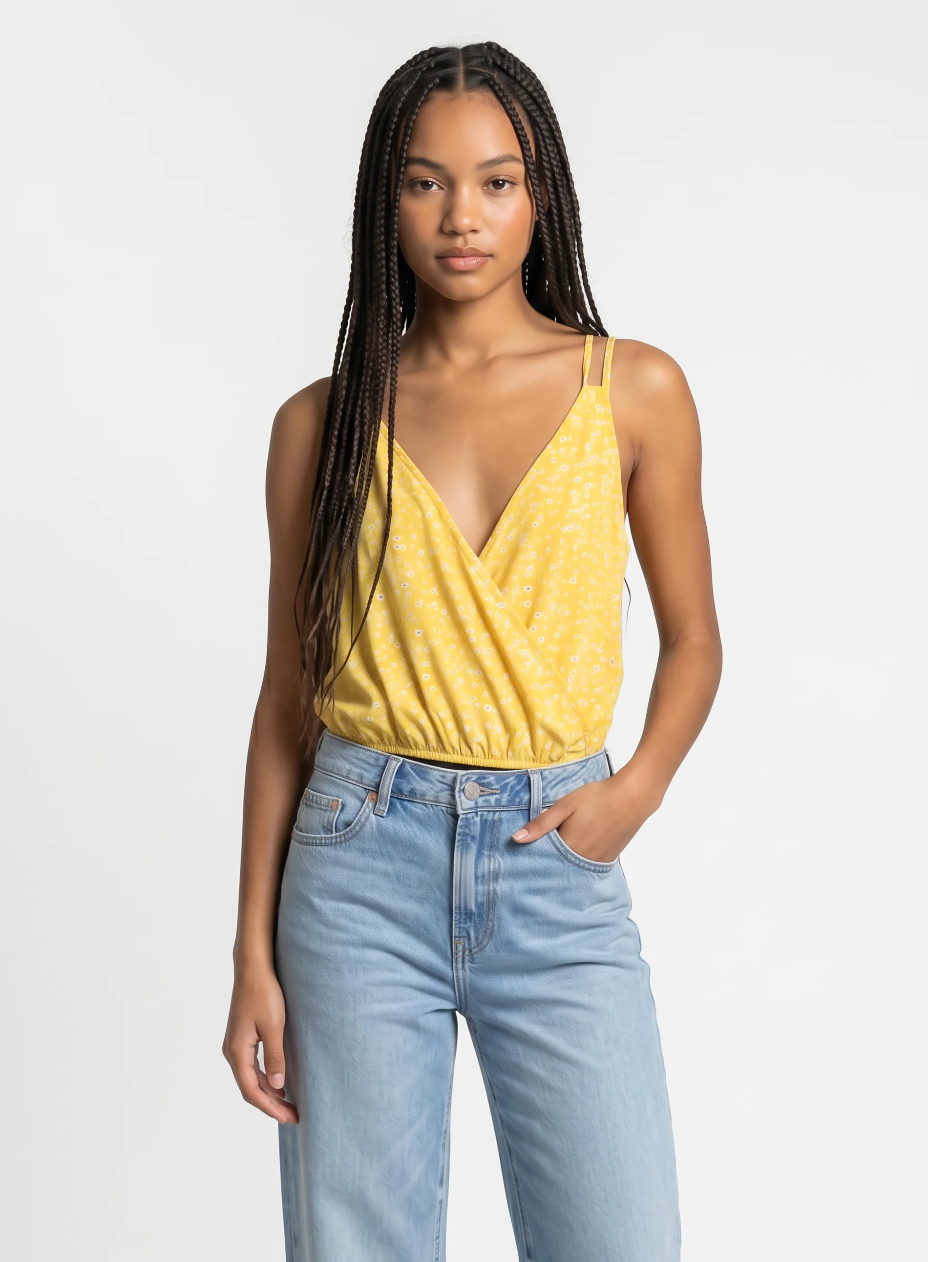 Double Cross Strap Wrap Ditsy Bodysuit