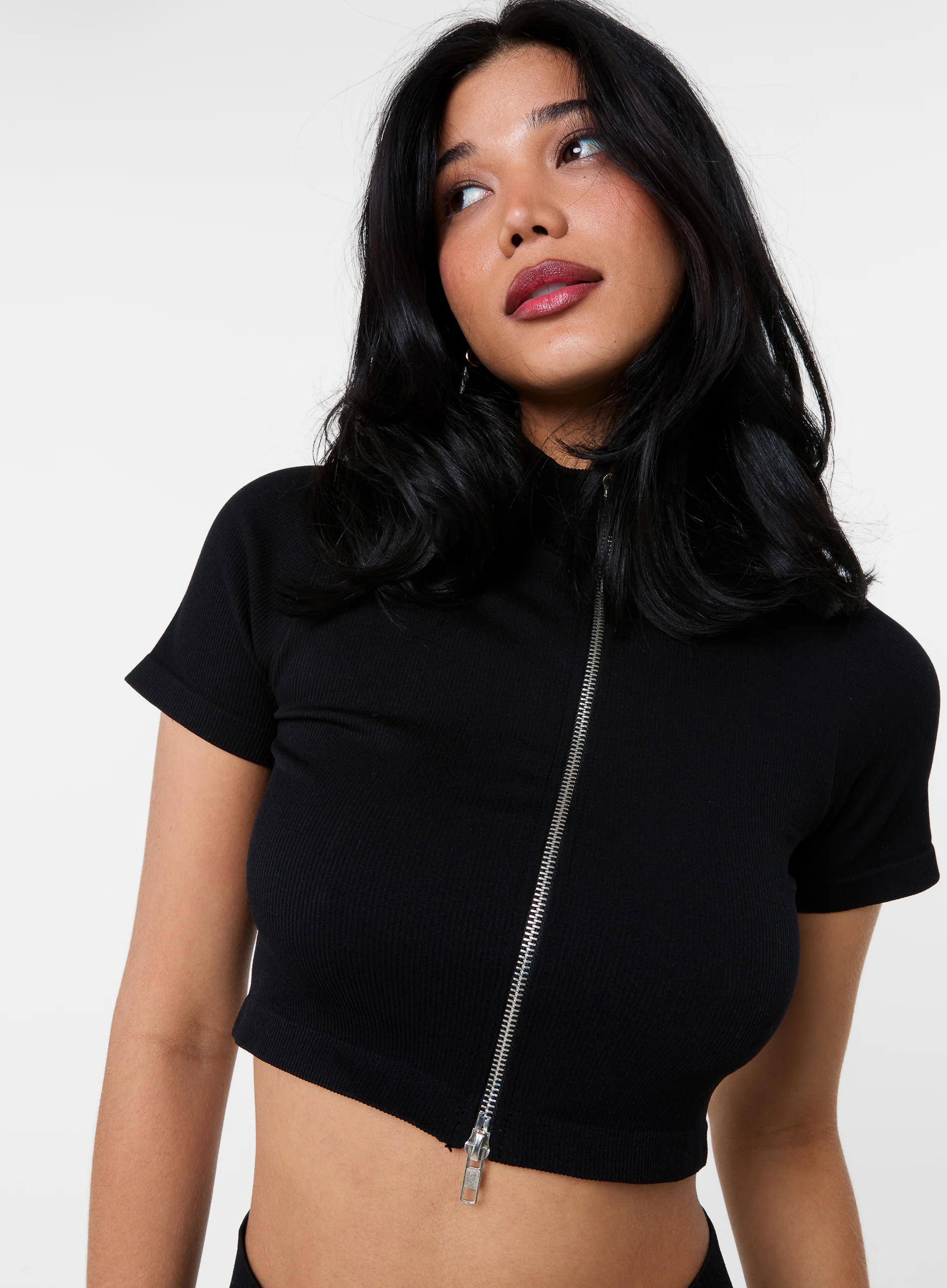 Double Zip Short Sleeve Rib Top - Image 3