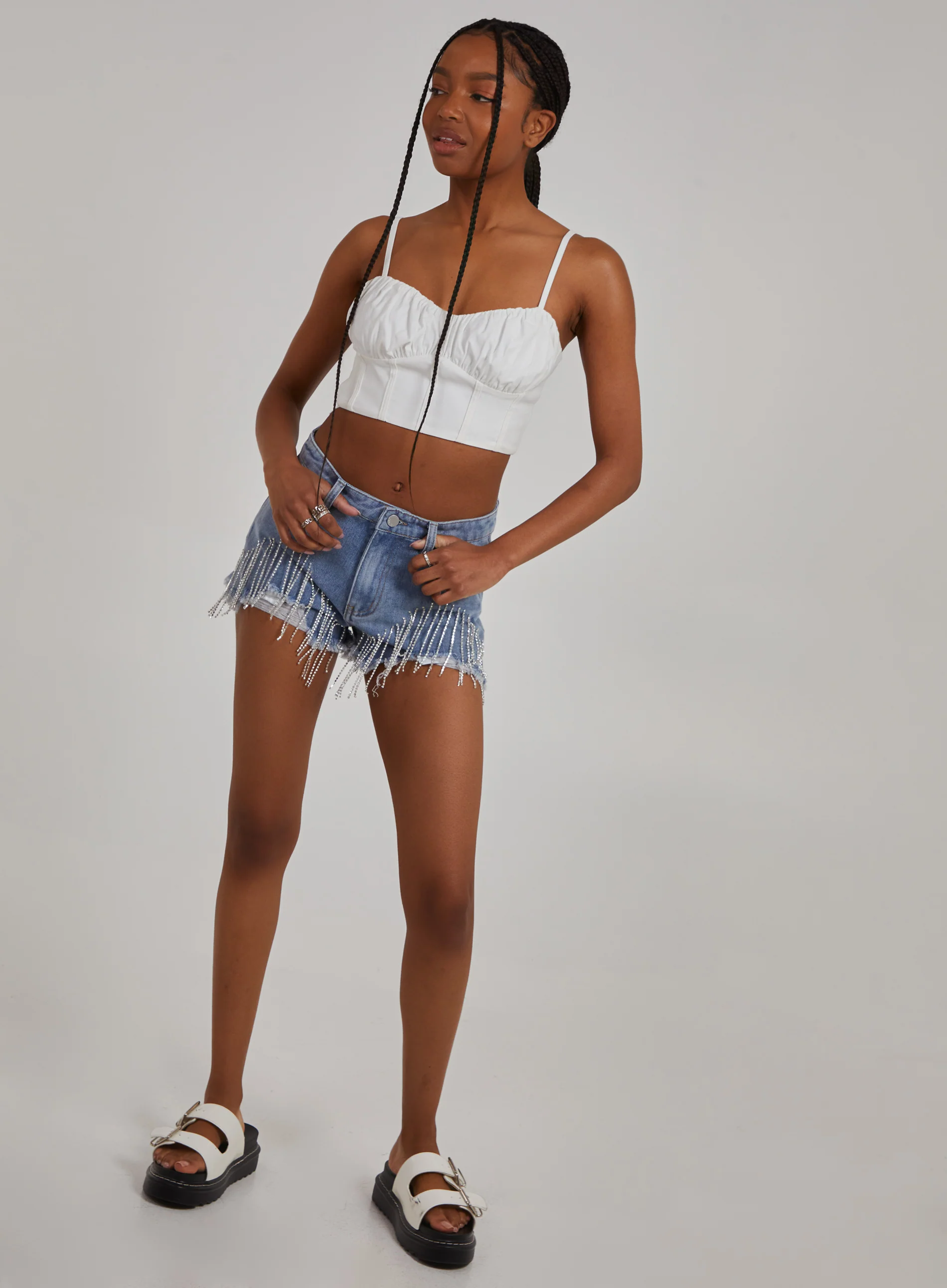 Embellished Diamante Denim Shorts - Image 2