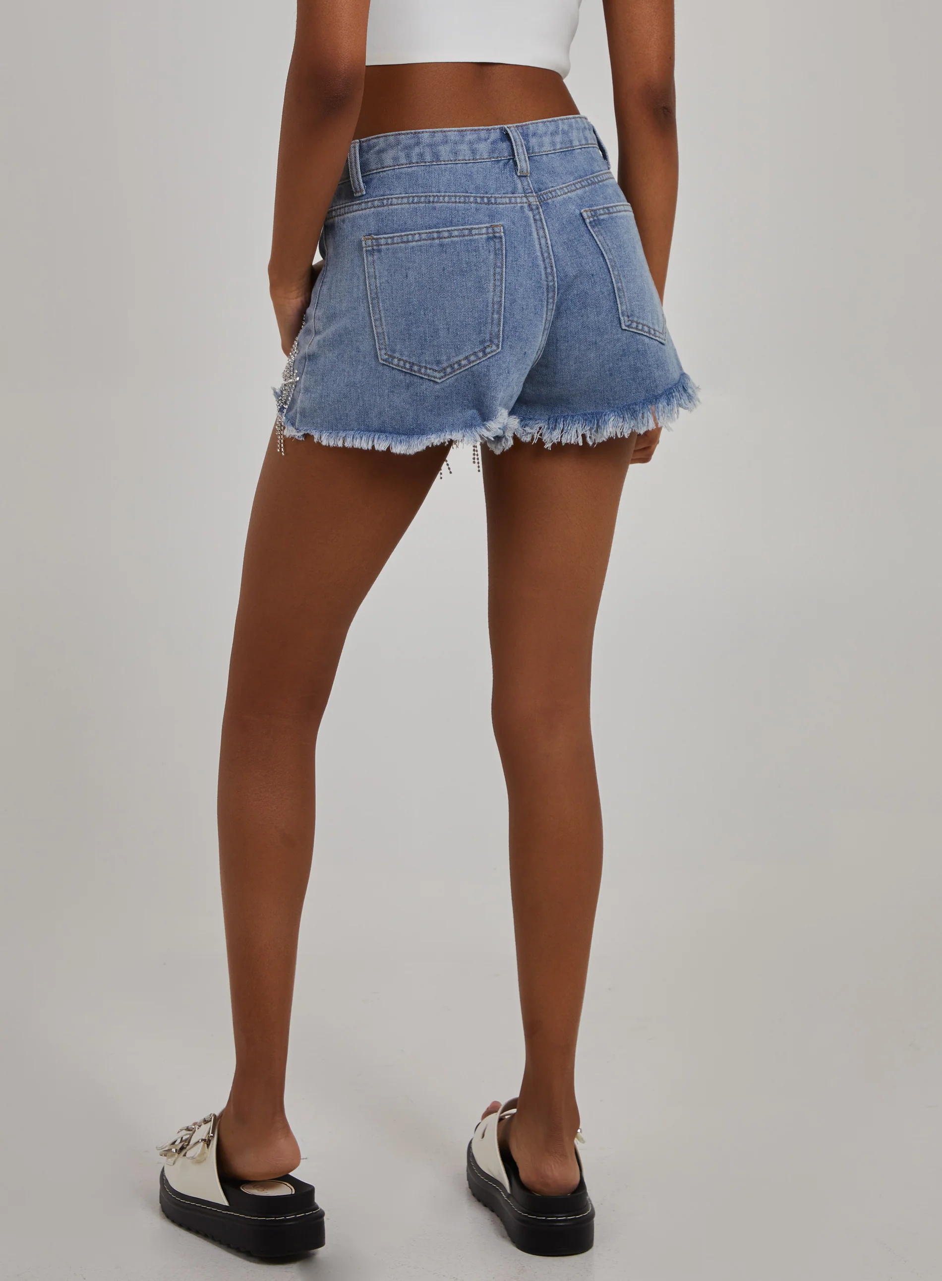 Embellished Diamante Denim Shorts - Image 5