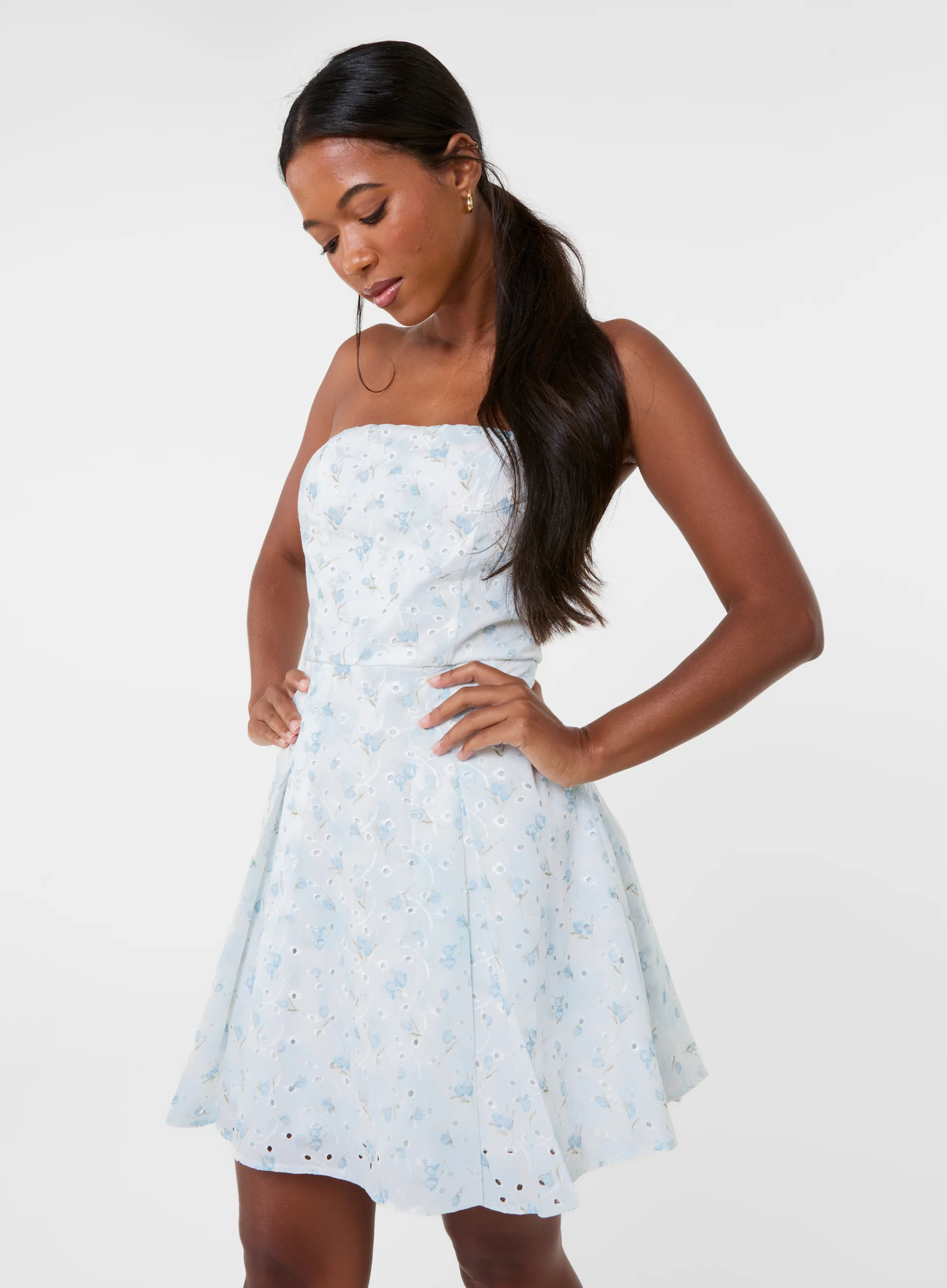 Floral Bandeau Pleat Front Skirt Dress