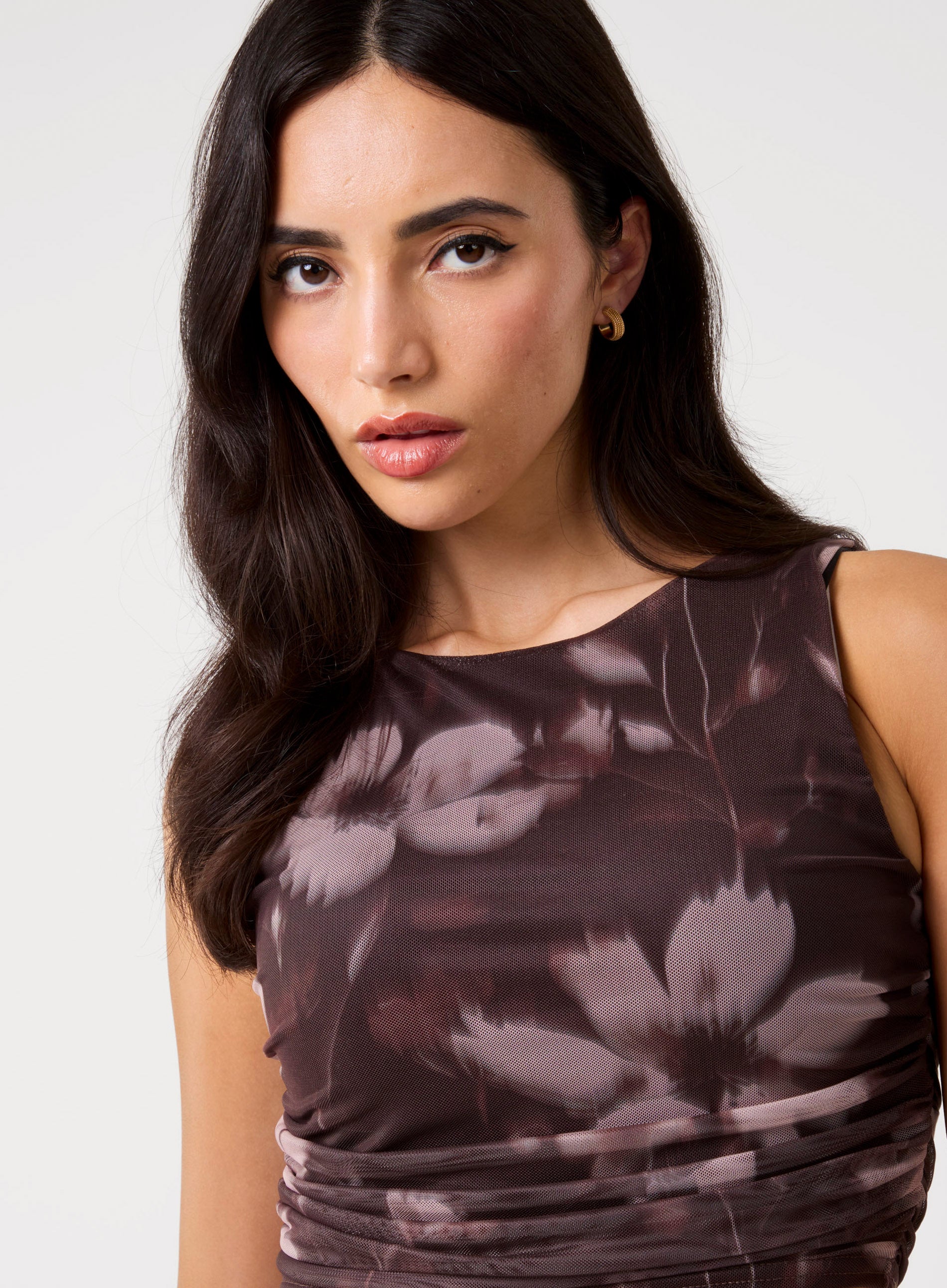Floral Mesh Ruched Side Top - Image 3