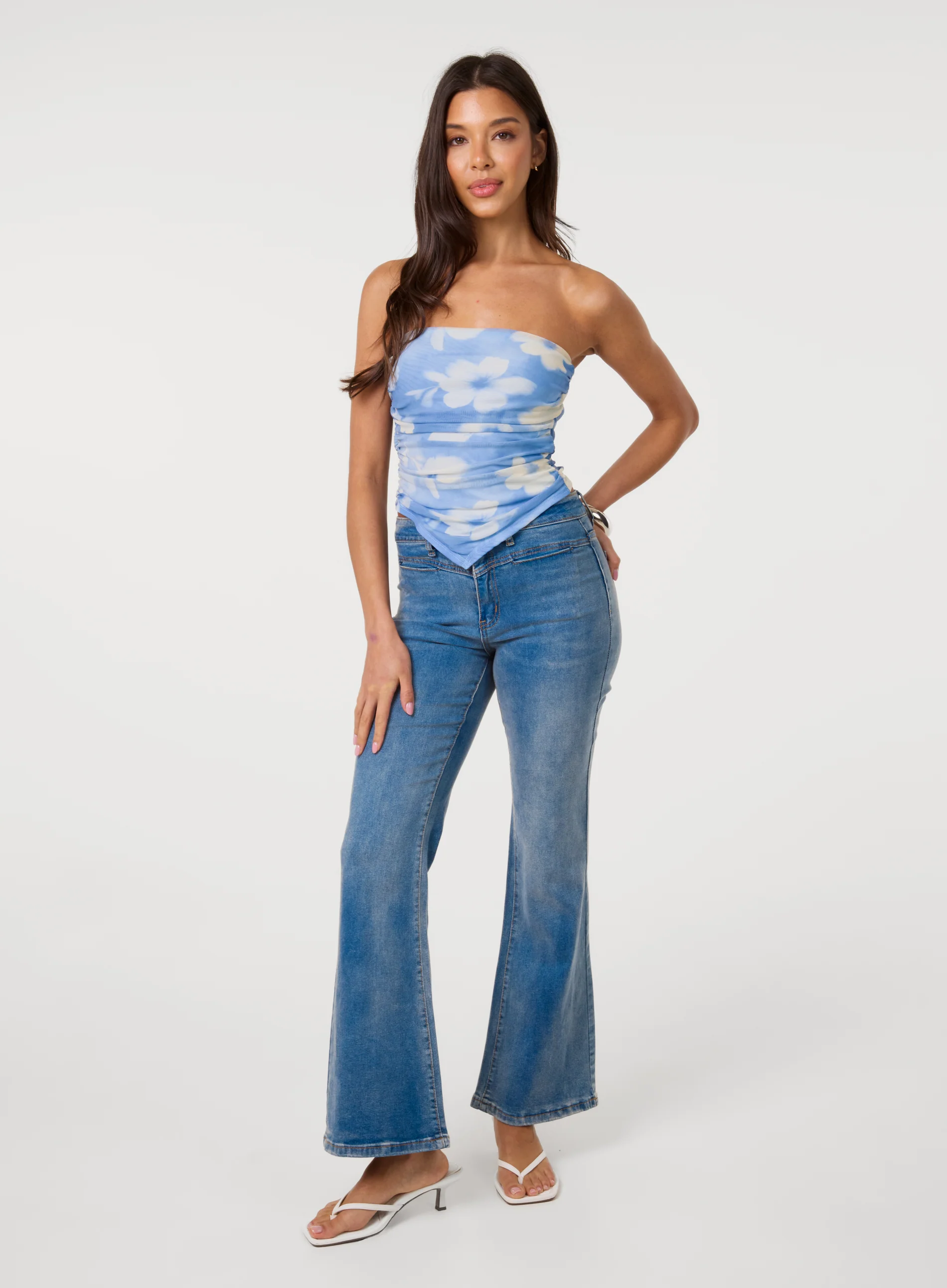 Floral Printed Mesh Bandeau Top - Image 2