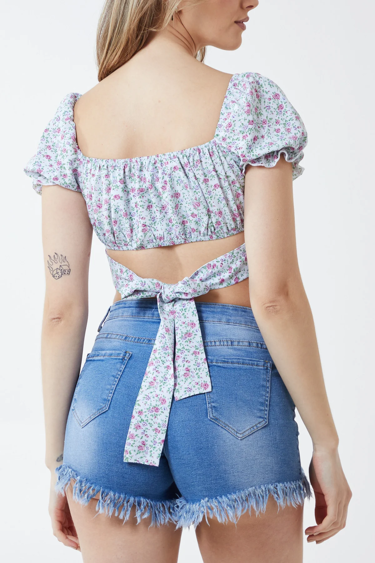Floral Puff Sleeve Tied Top - Image 2