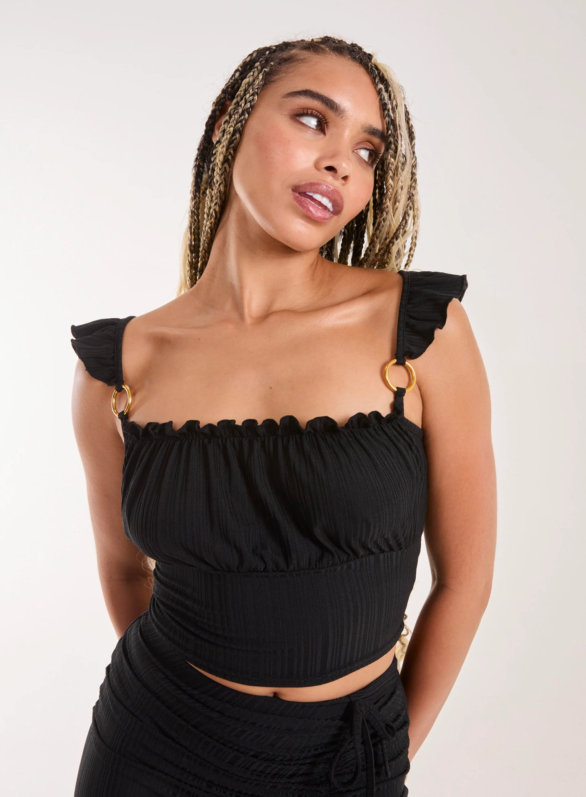 Frill Strap and Trim Crop Top