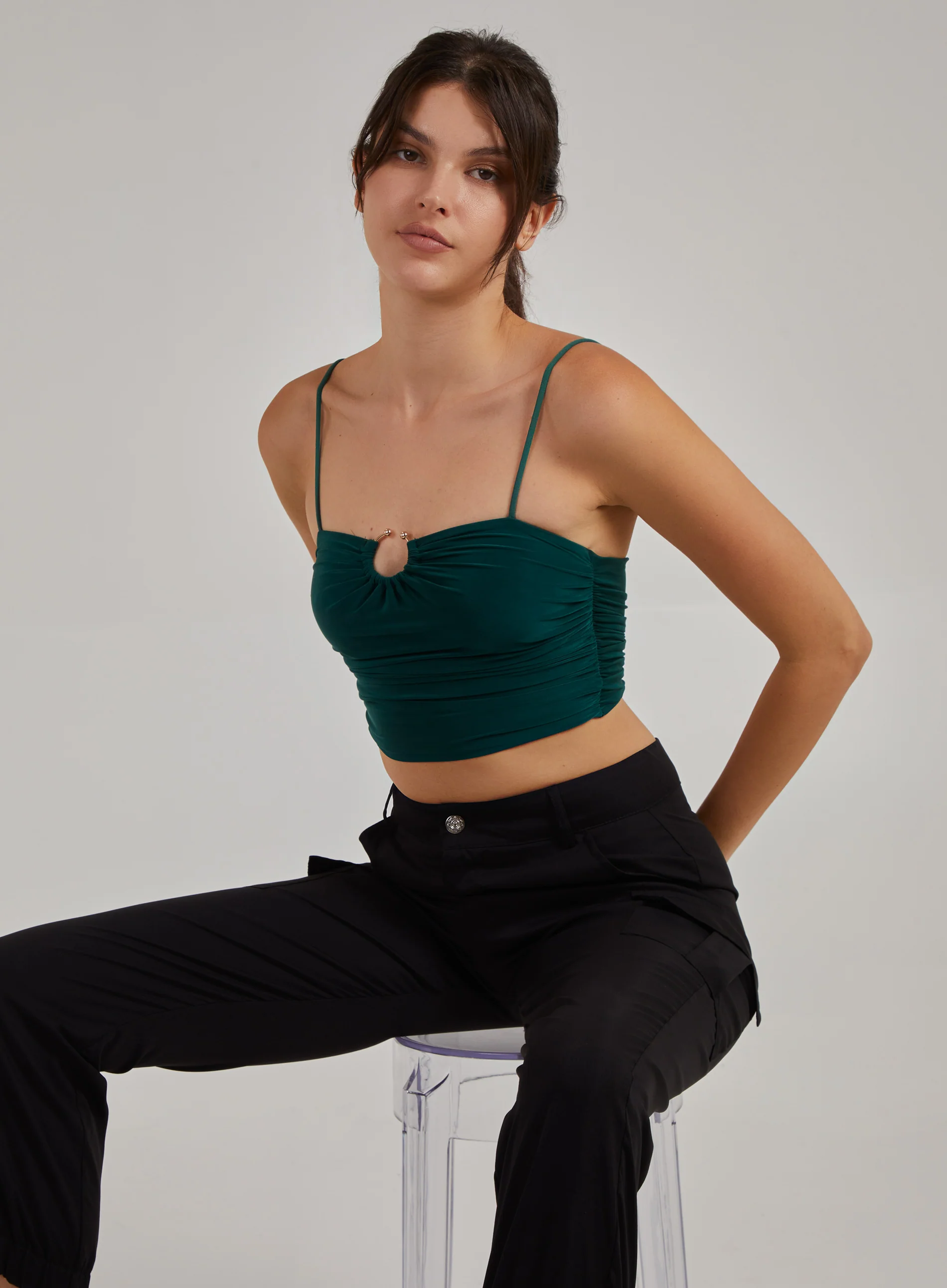 Gathered Ring Detail Slinky Cami Top - Image 4