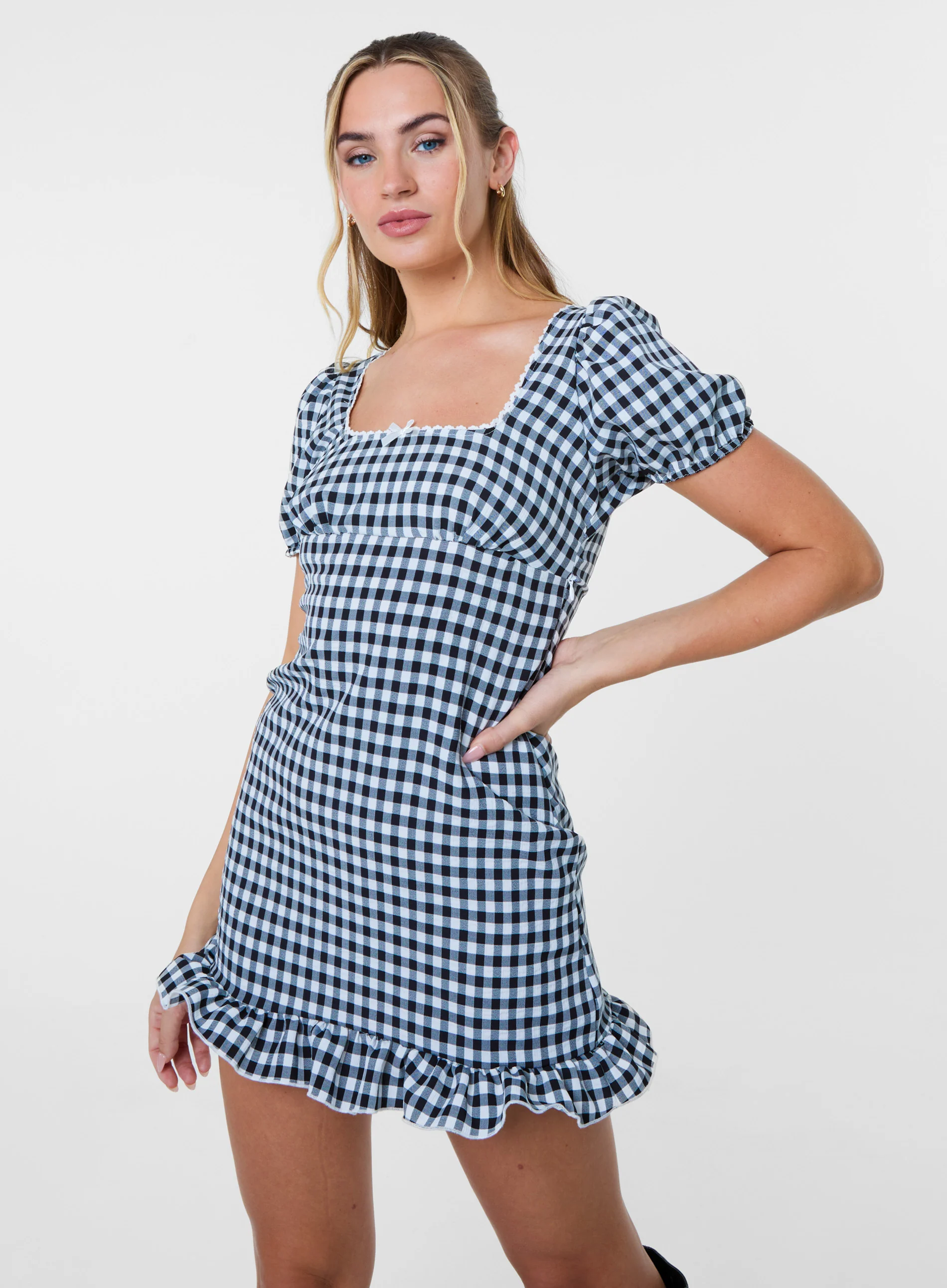 Gingham Puff Sleeve Mini Dress - Image 2