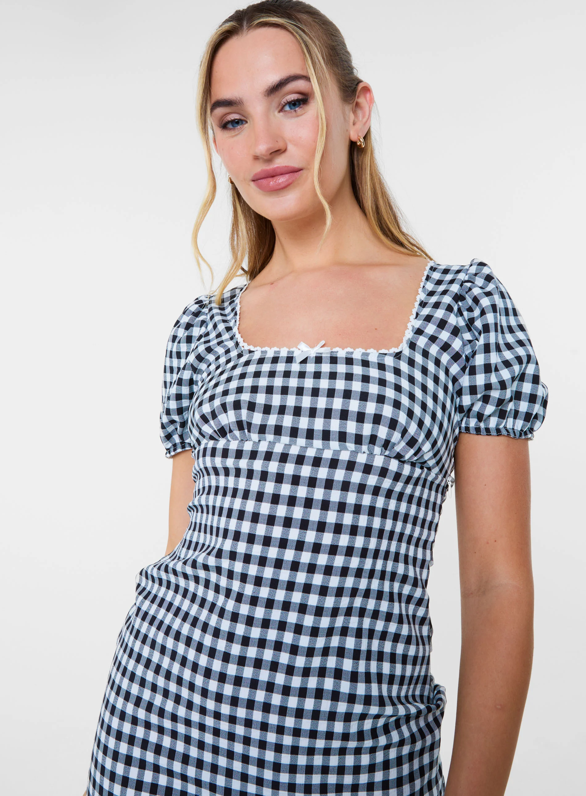 Gingham Puff Sleeve Mini Dress - Image 3