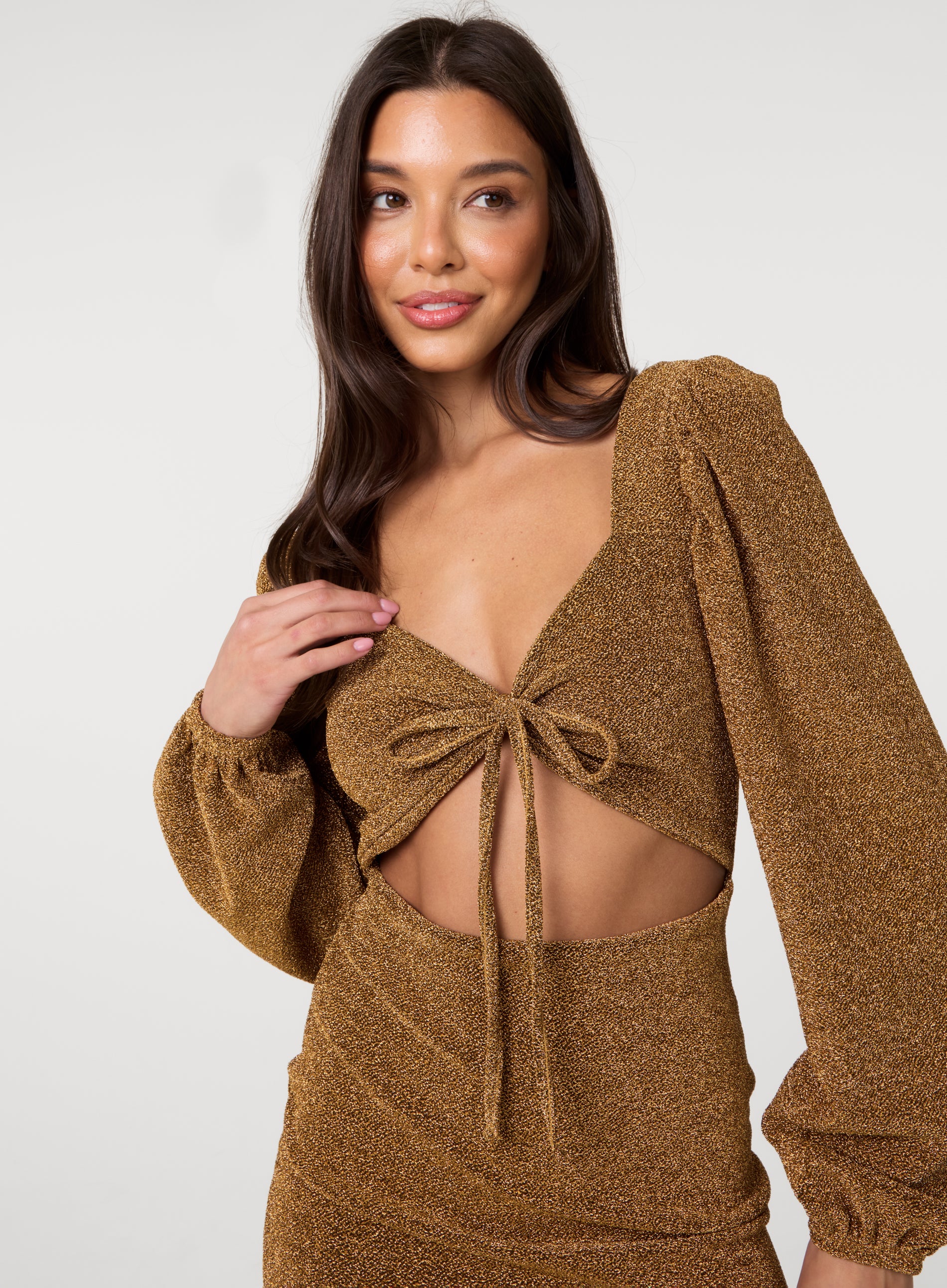 Glitter Puff Sleeve Cut Out Dress - Image 3