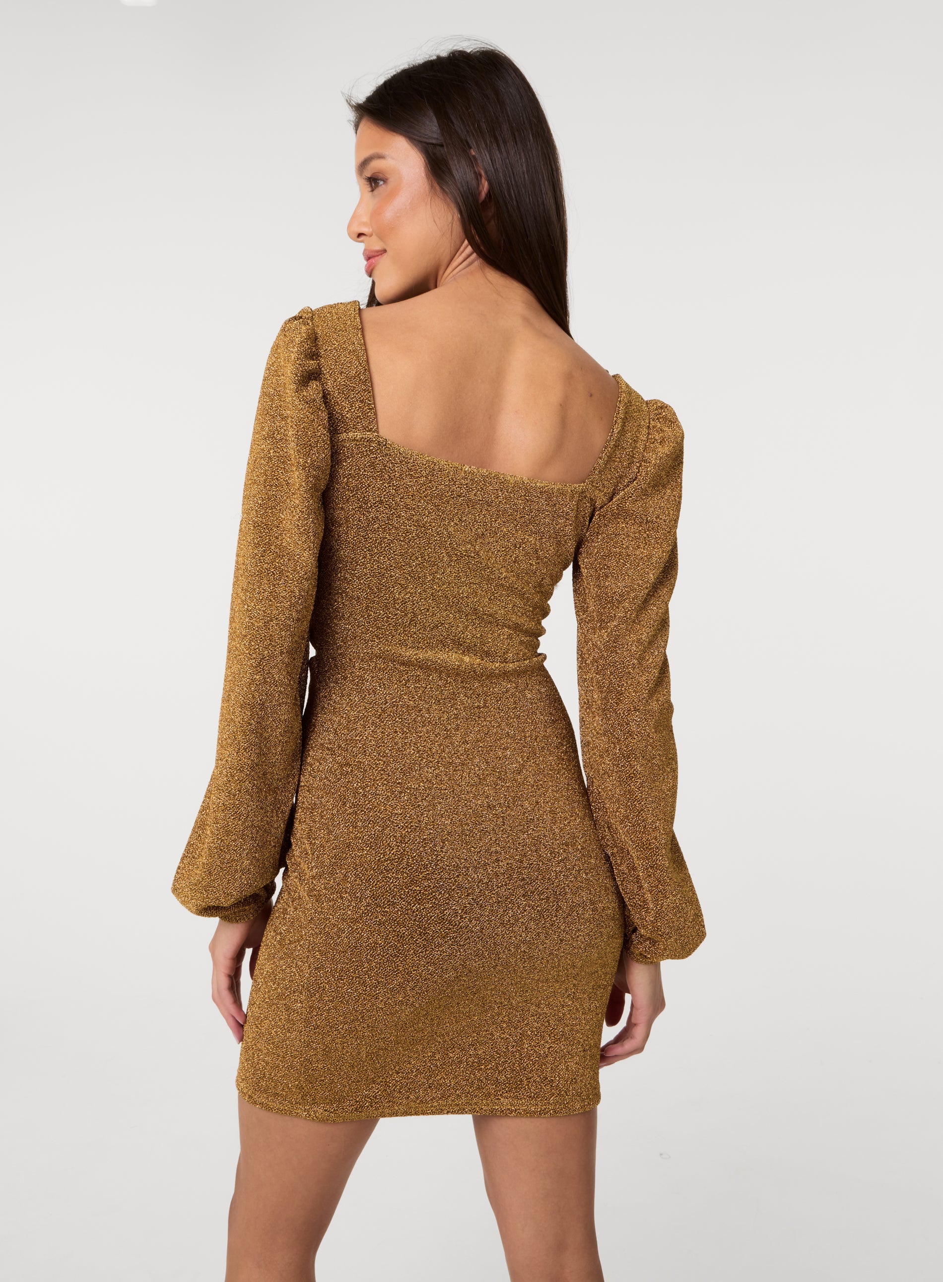 Glitter Puff Sleeve Cut Out Dress - Image 4