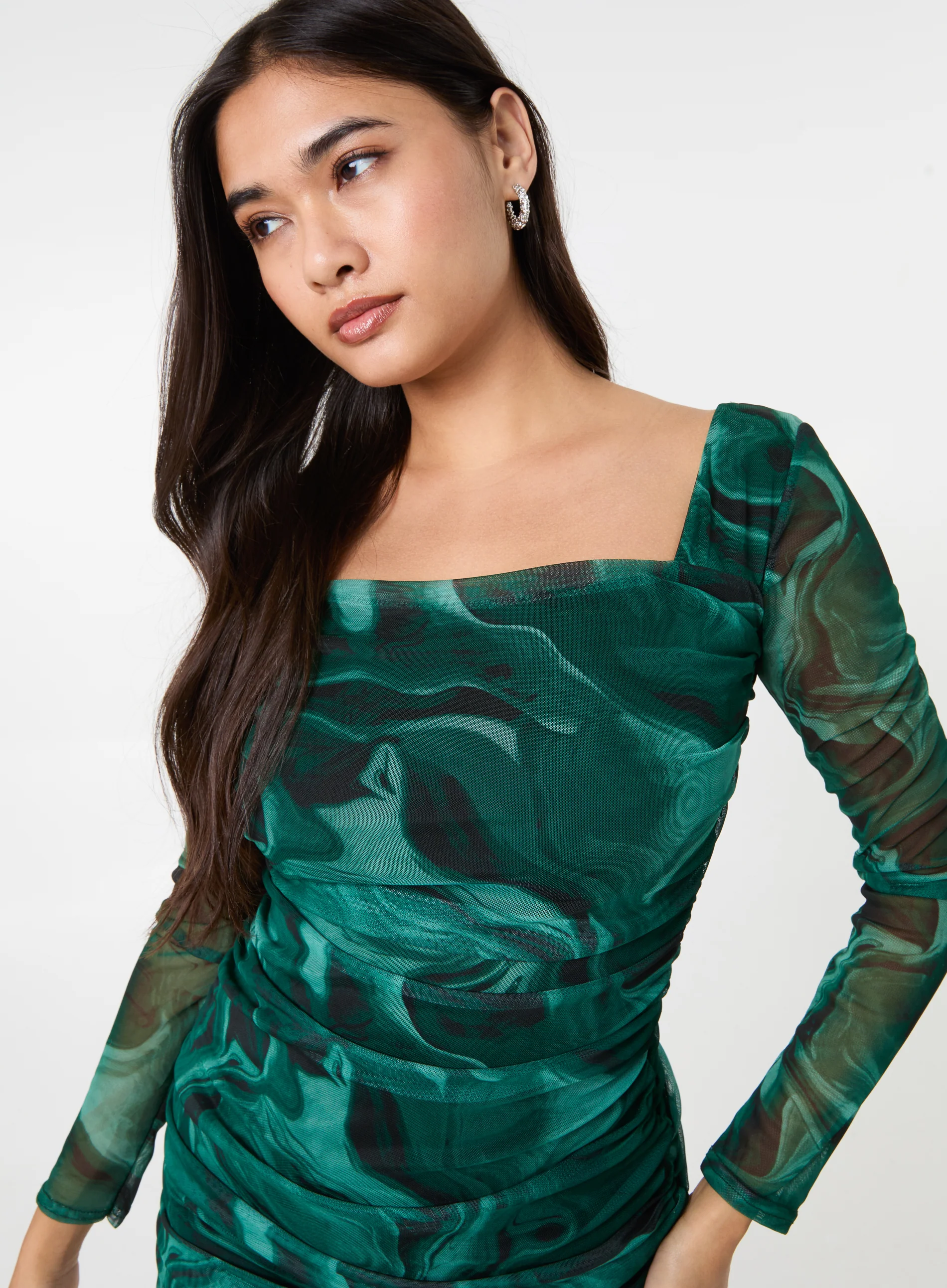 Mesh Marble Long Sleeve Mini Dress - Image 3