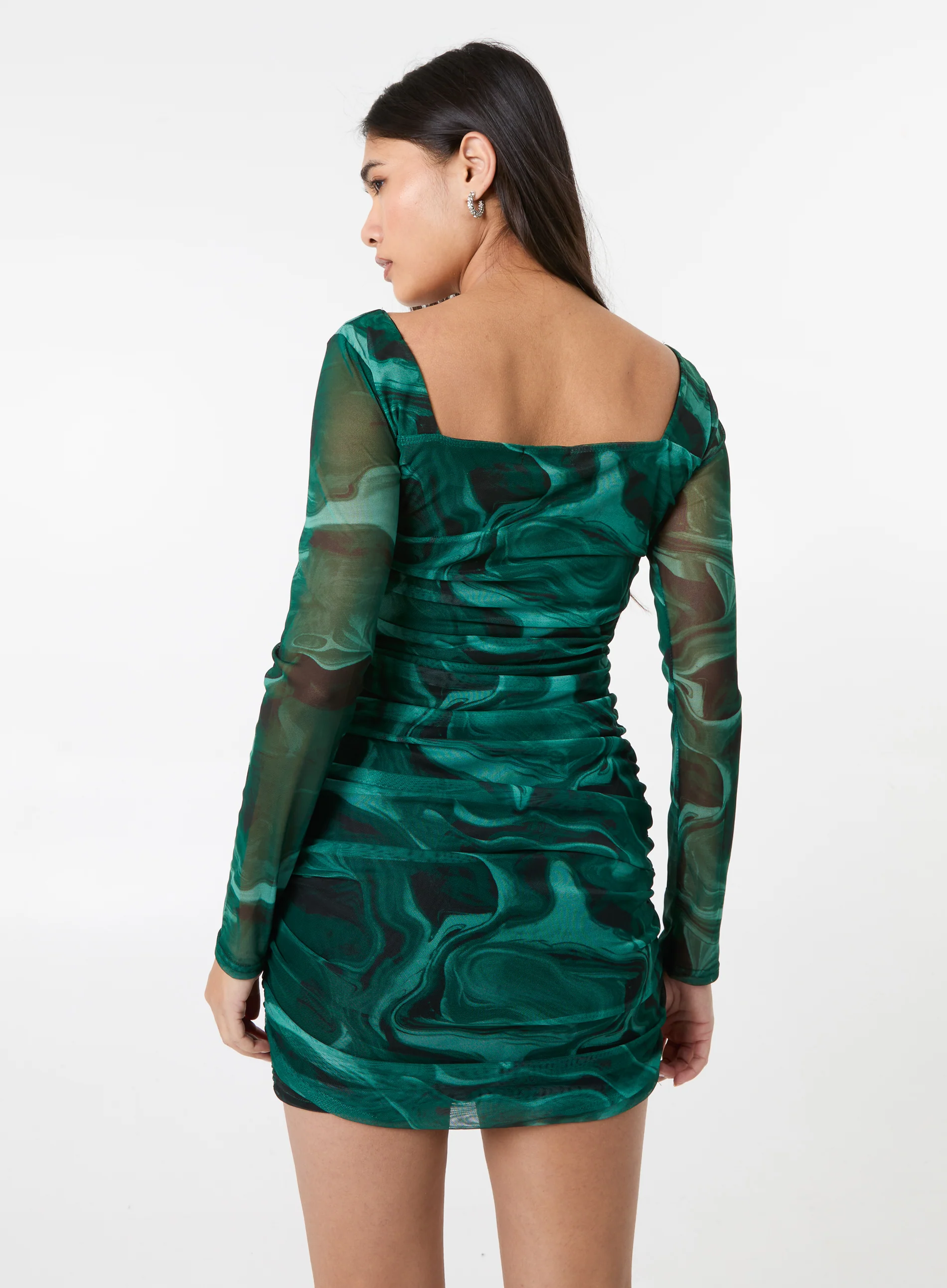 Mesh Marble Long Sleeve Mini Dress - Image 4
