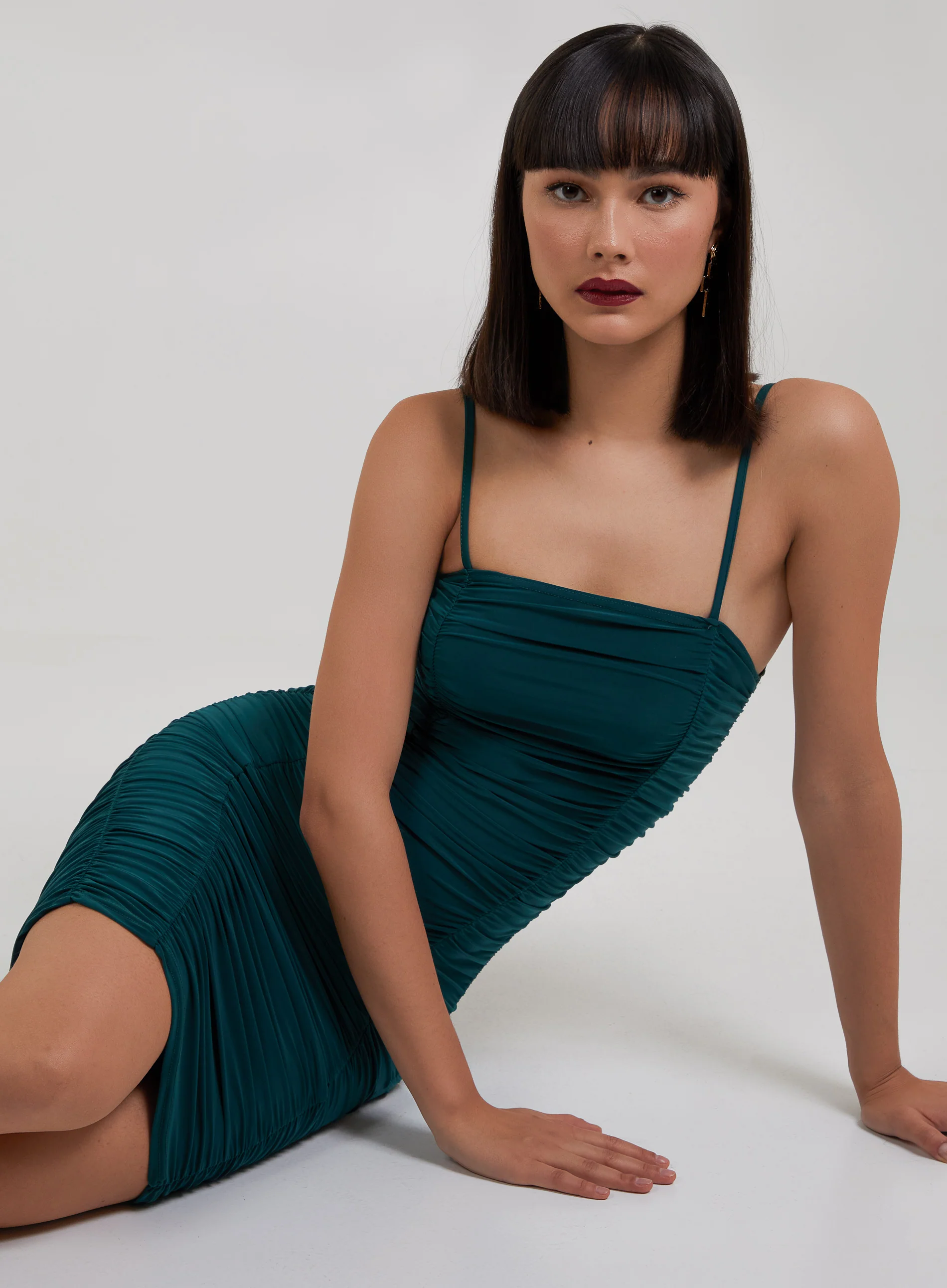 Ruched Straight Neck Mini Dress - Image 2