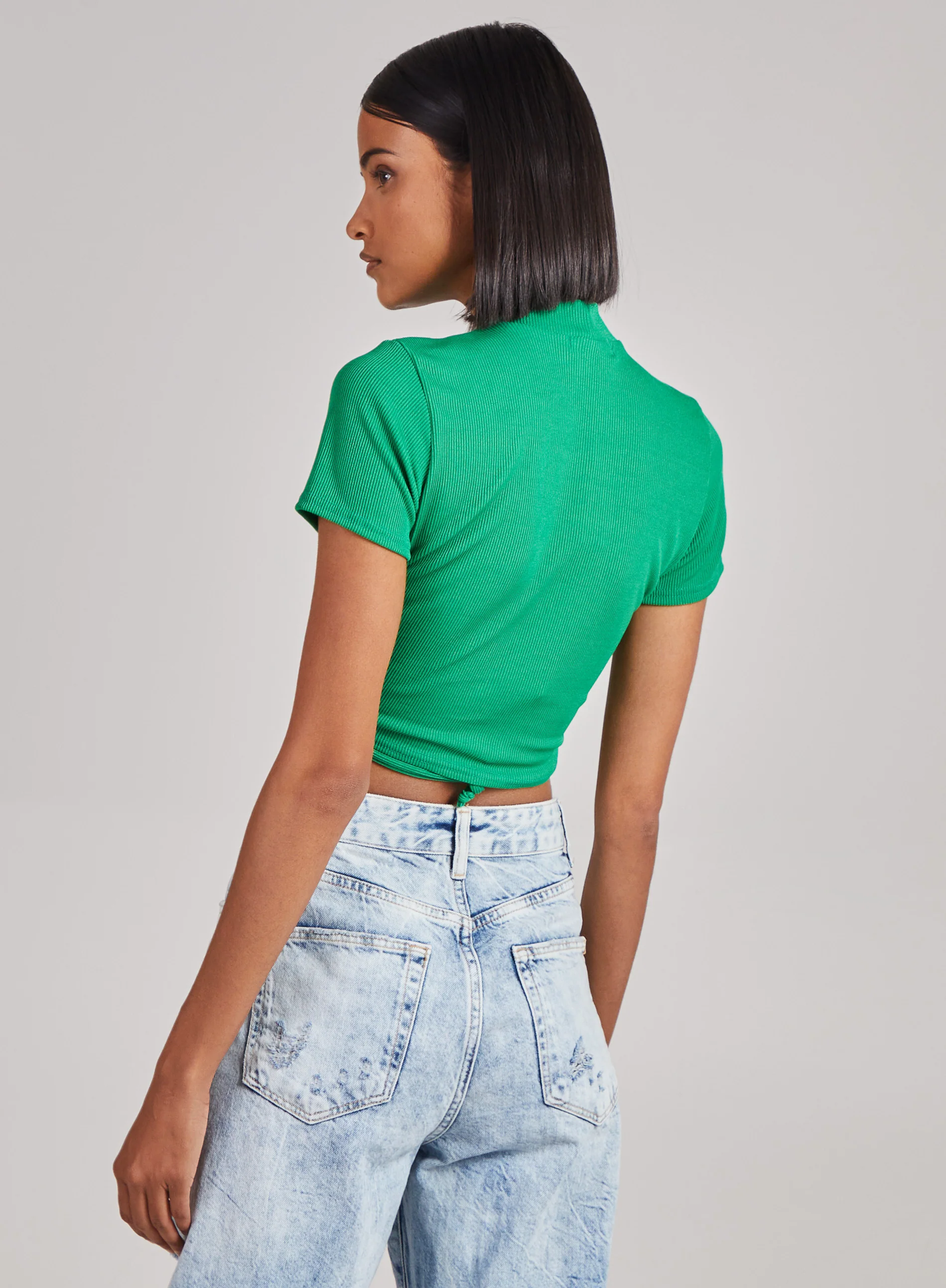 Short Sleeve Gathered Keyhole Ribbed Top - Image 5