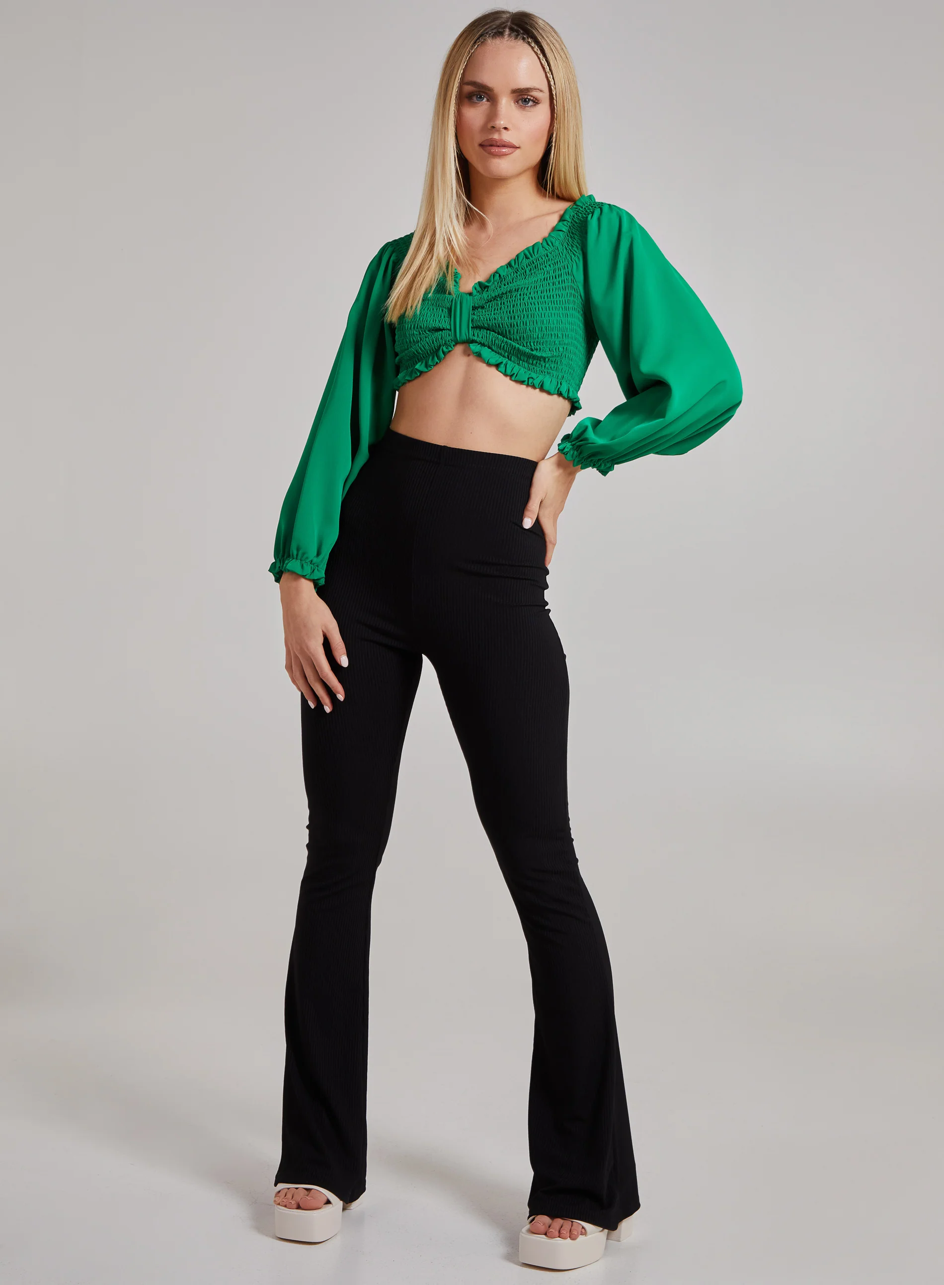 Twist Front Balloon Sleeve Crop Top - Image 2
