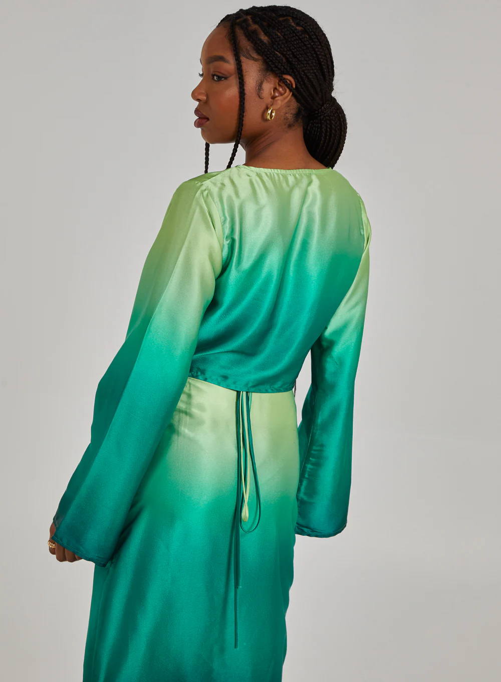 Twist Front Satin Long Sleeve Crop Top - Image 5