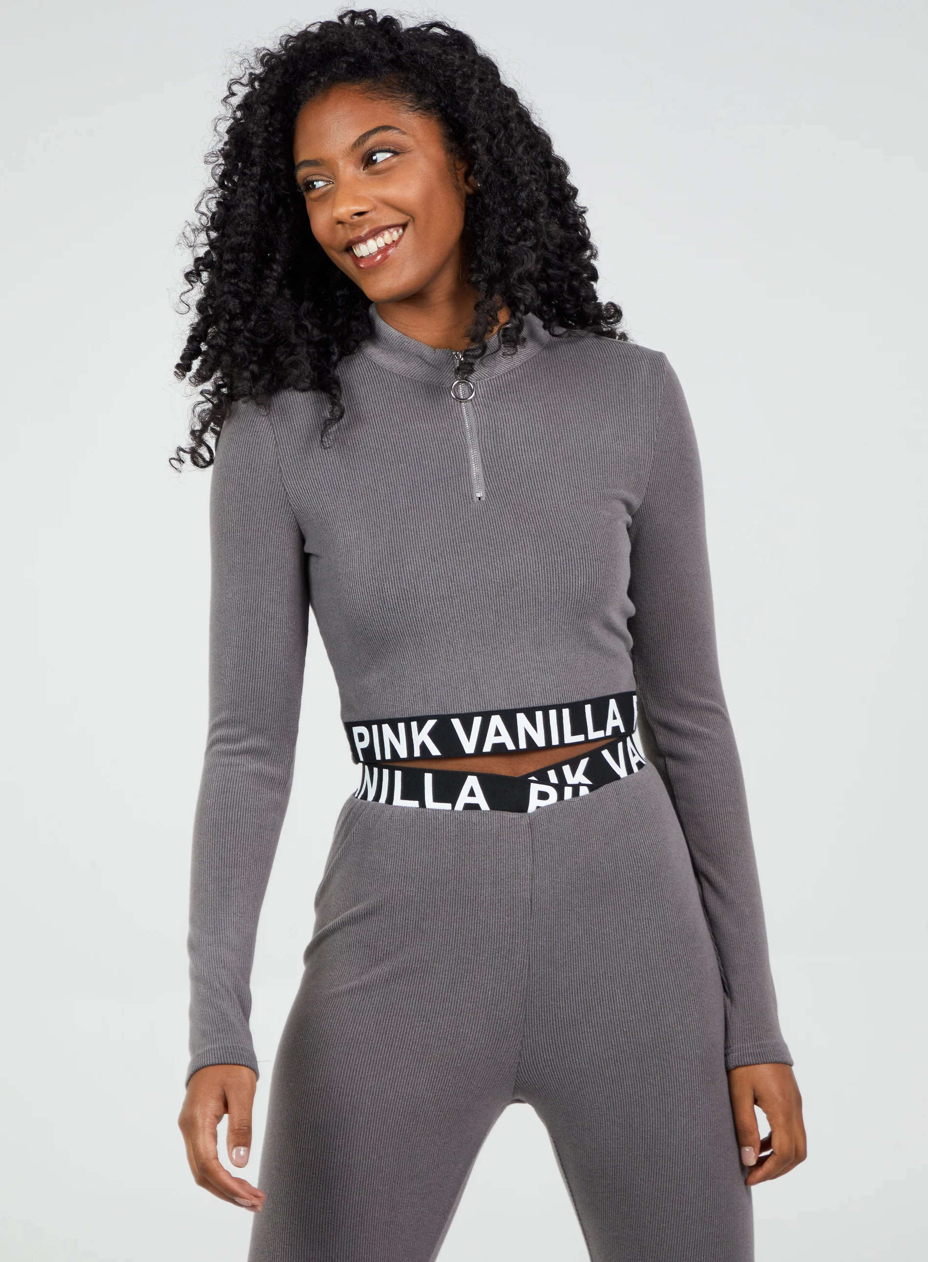Long Sleeve Ribbed Pink Vanilla Logo Top