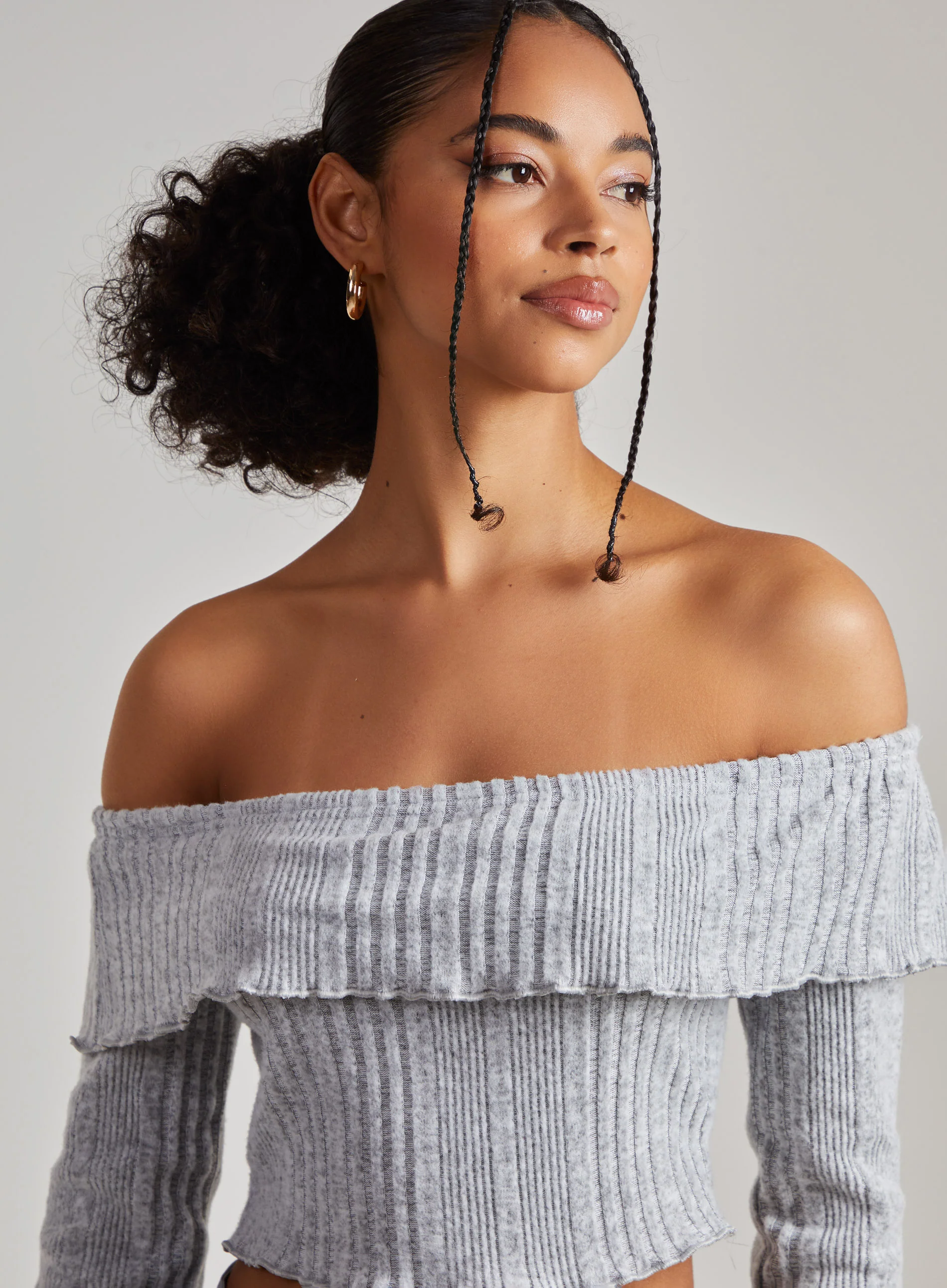 Wide Brushed Ribbed Bardot Top - Image 3