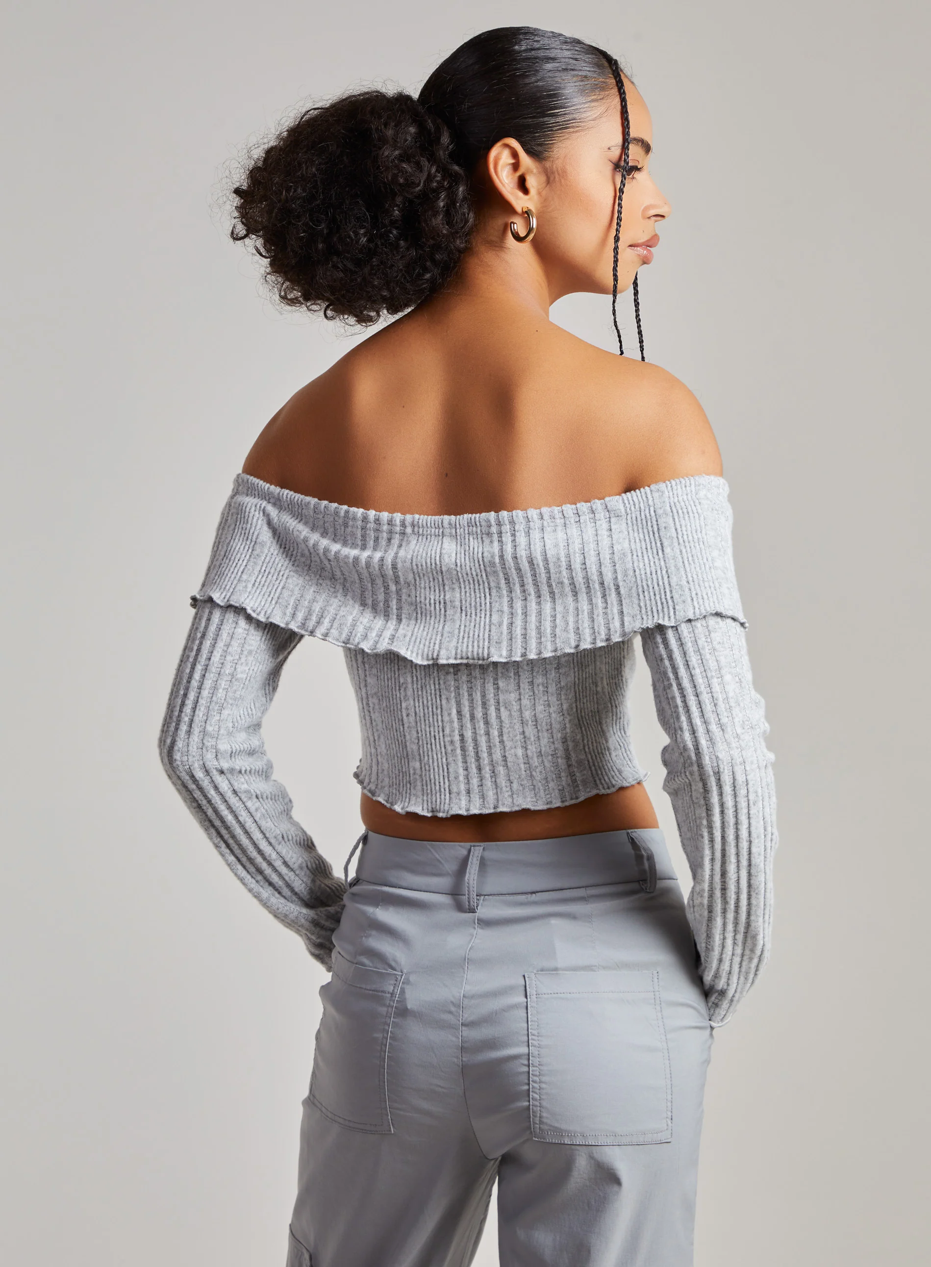 Wide Brushed Ribbed Bardot Top - Image 4