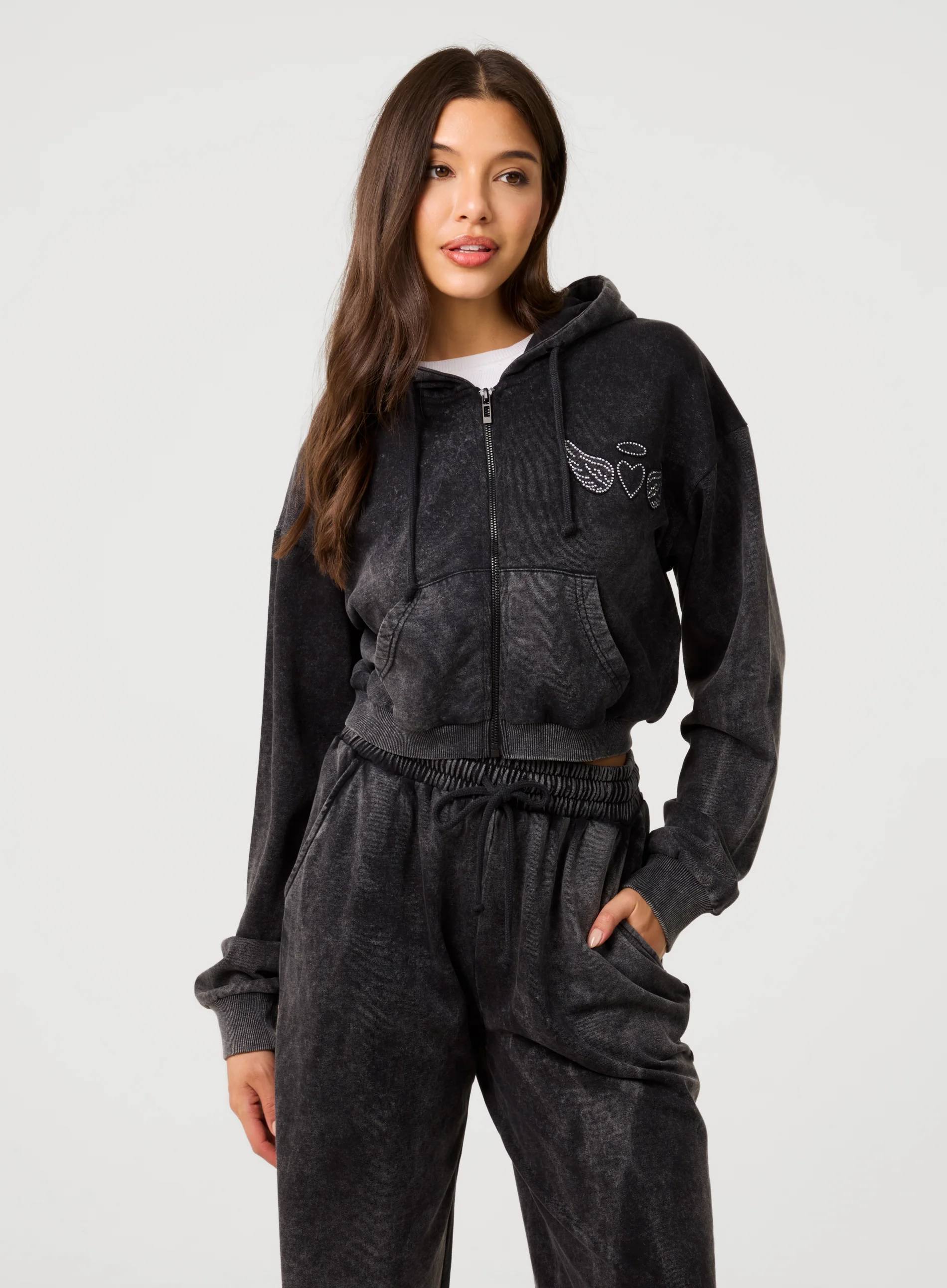 Halo Diamante Heart Zip Up Hoodie - Image 2