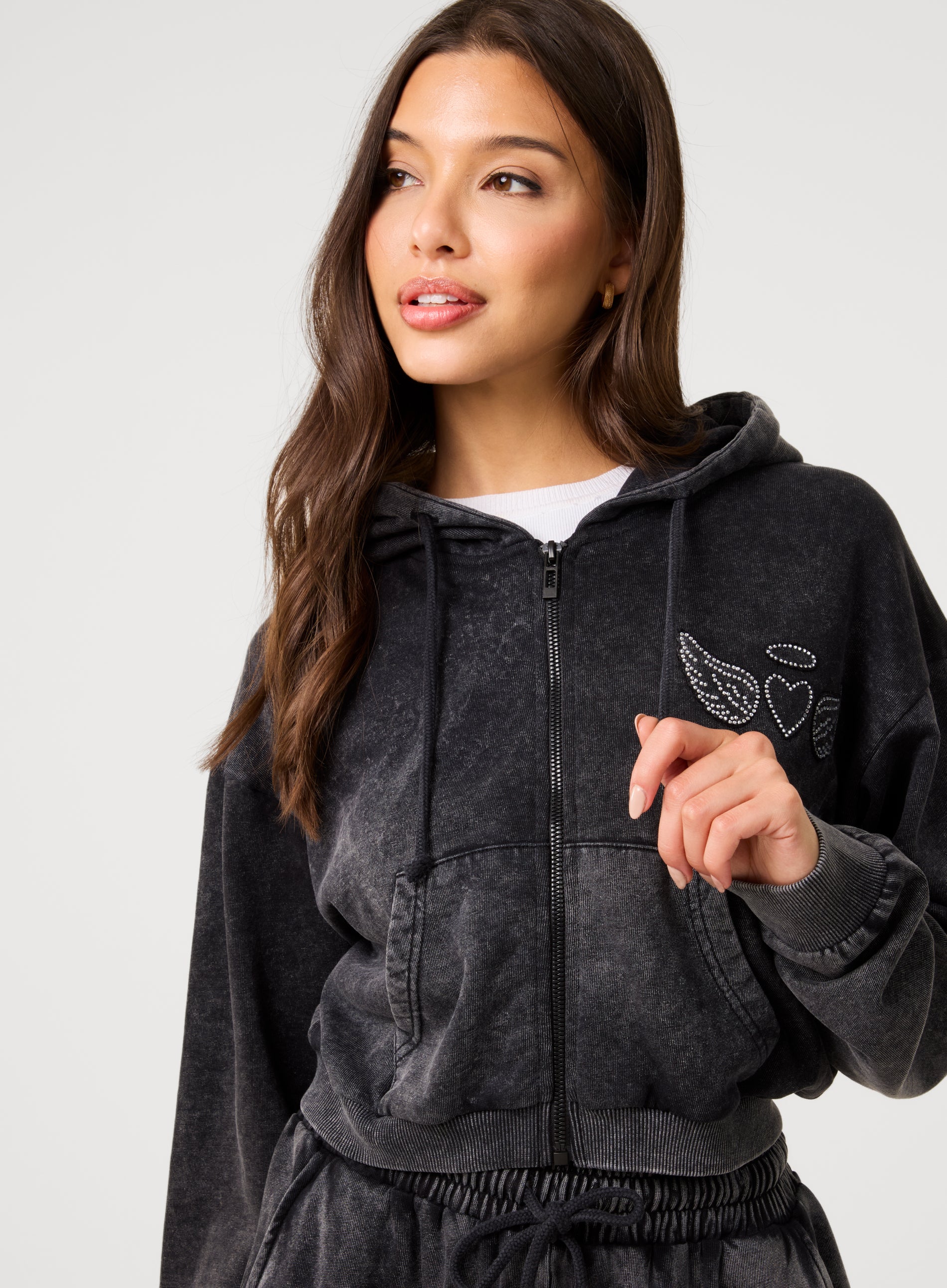 Halo Diamante Heart Zip Up Hoodie - Image 4