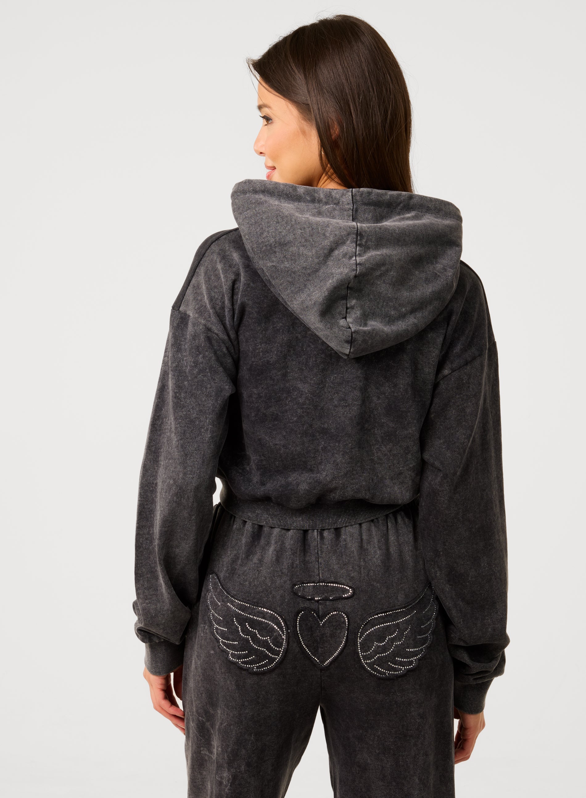 Halo Diamante Heart Zip Up Hoodie - Image 5
