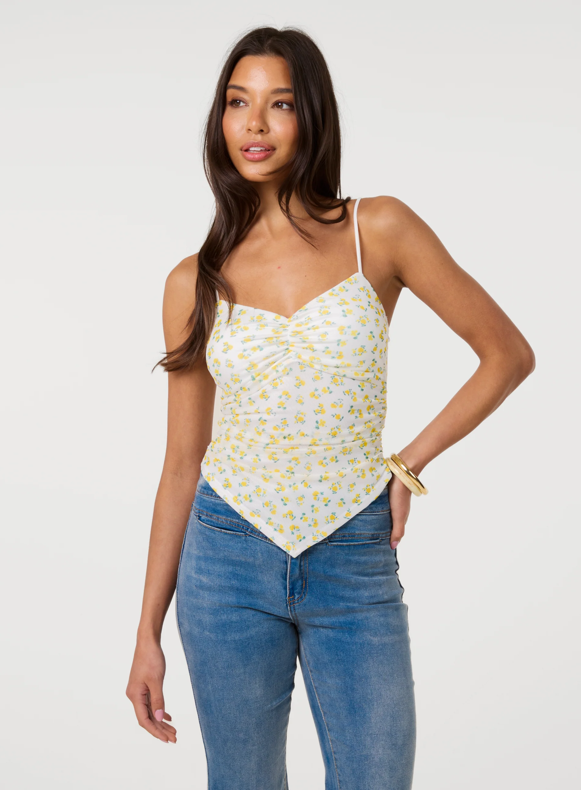 Hanky Hem Printed Mesh Crop Top