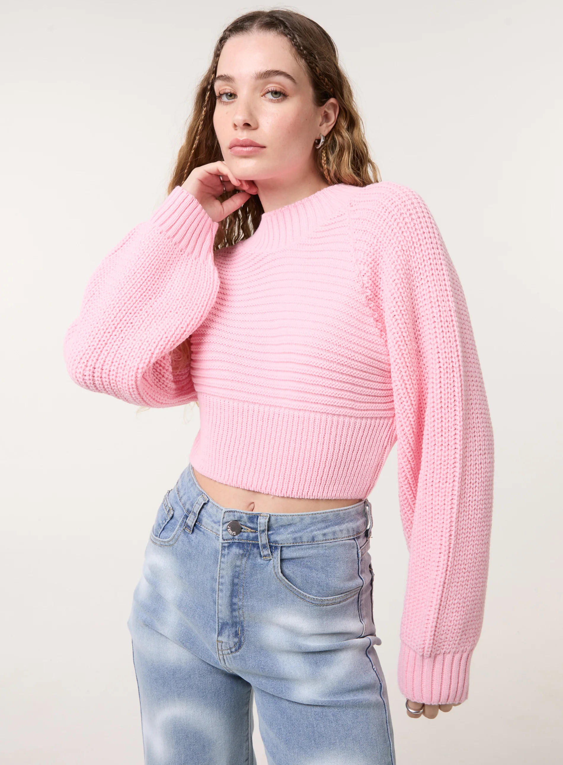 High Neck Knitted Crop Jumper