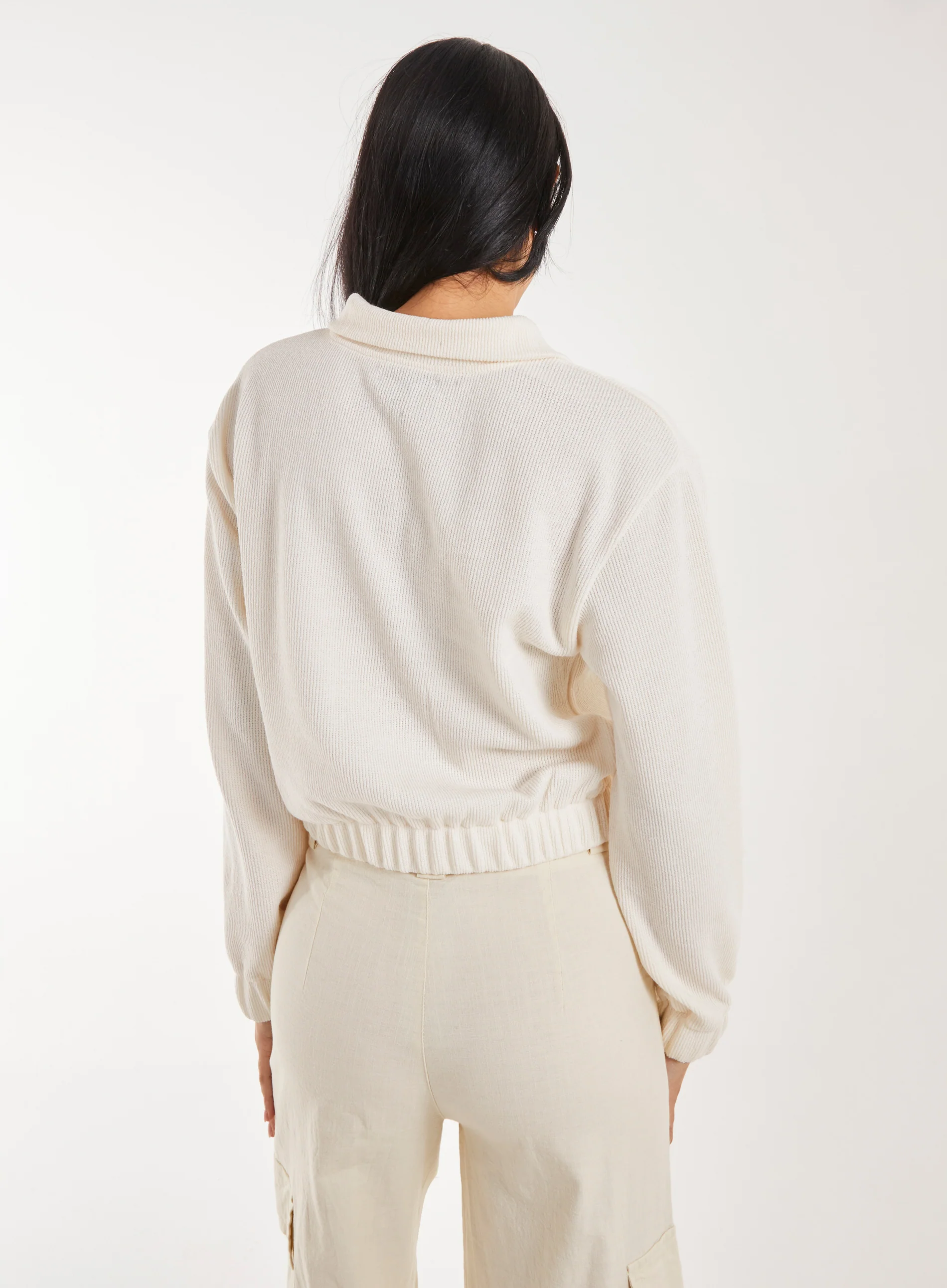 High Neck Zip Up Cropped Sweatshirt - Image 4