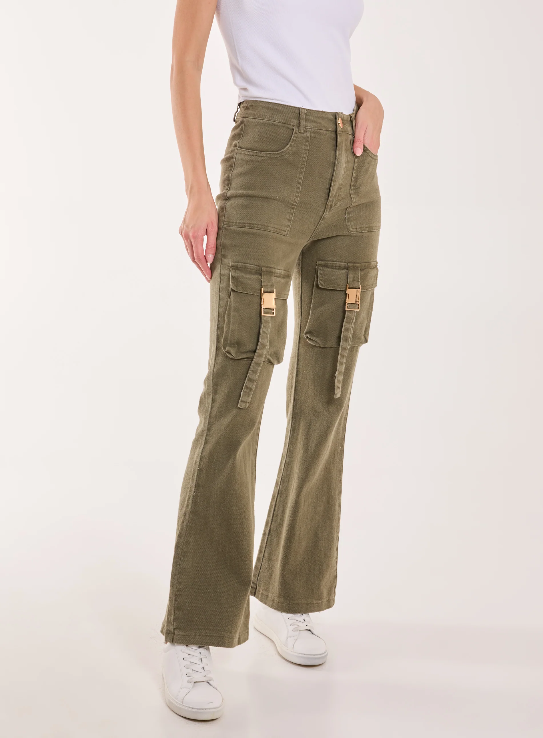 High Waist Utility Pocket Flare Jeans - Image 2