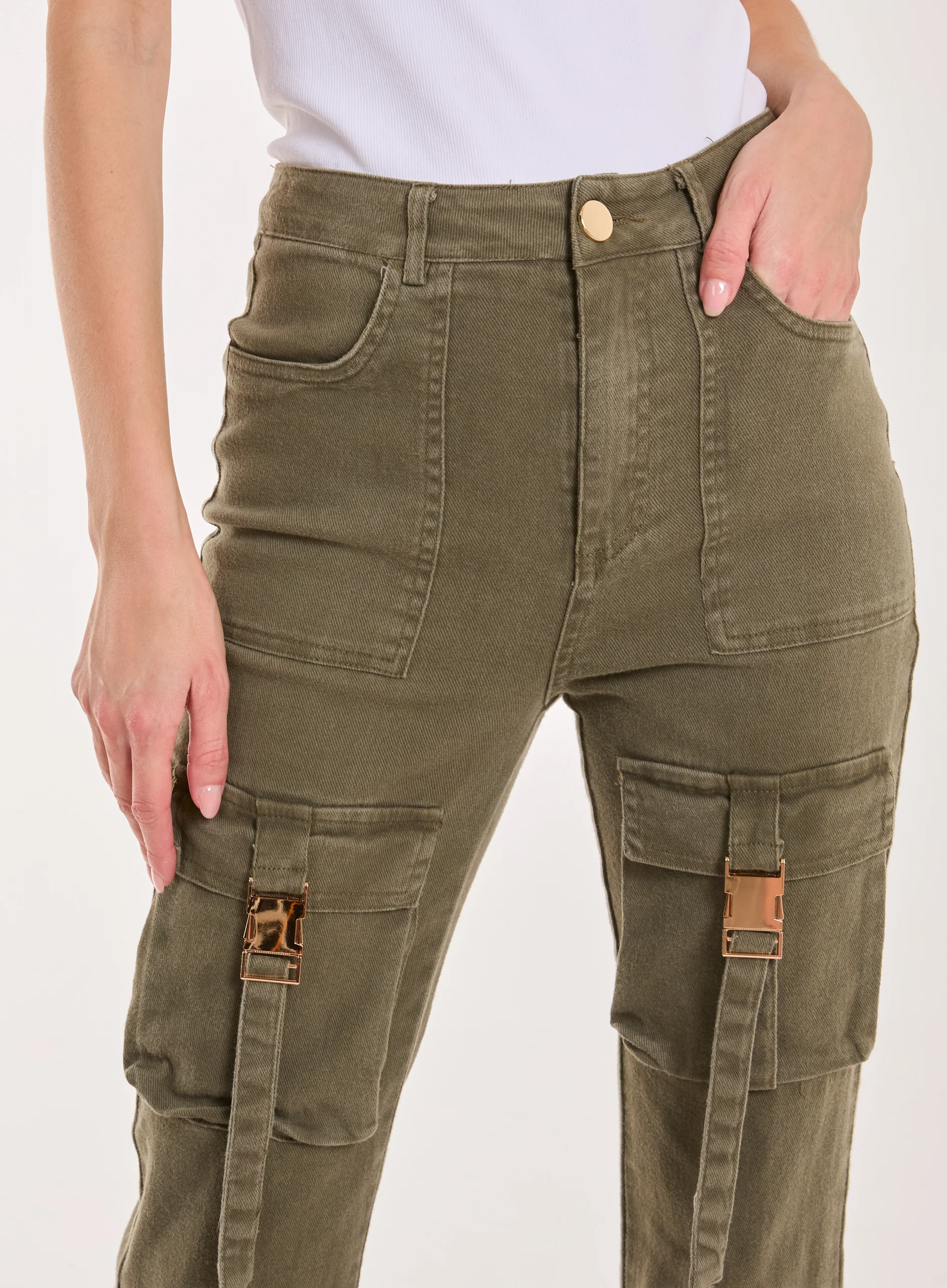 High Waist Utility Pocket Flare Jeans - Image 3