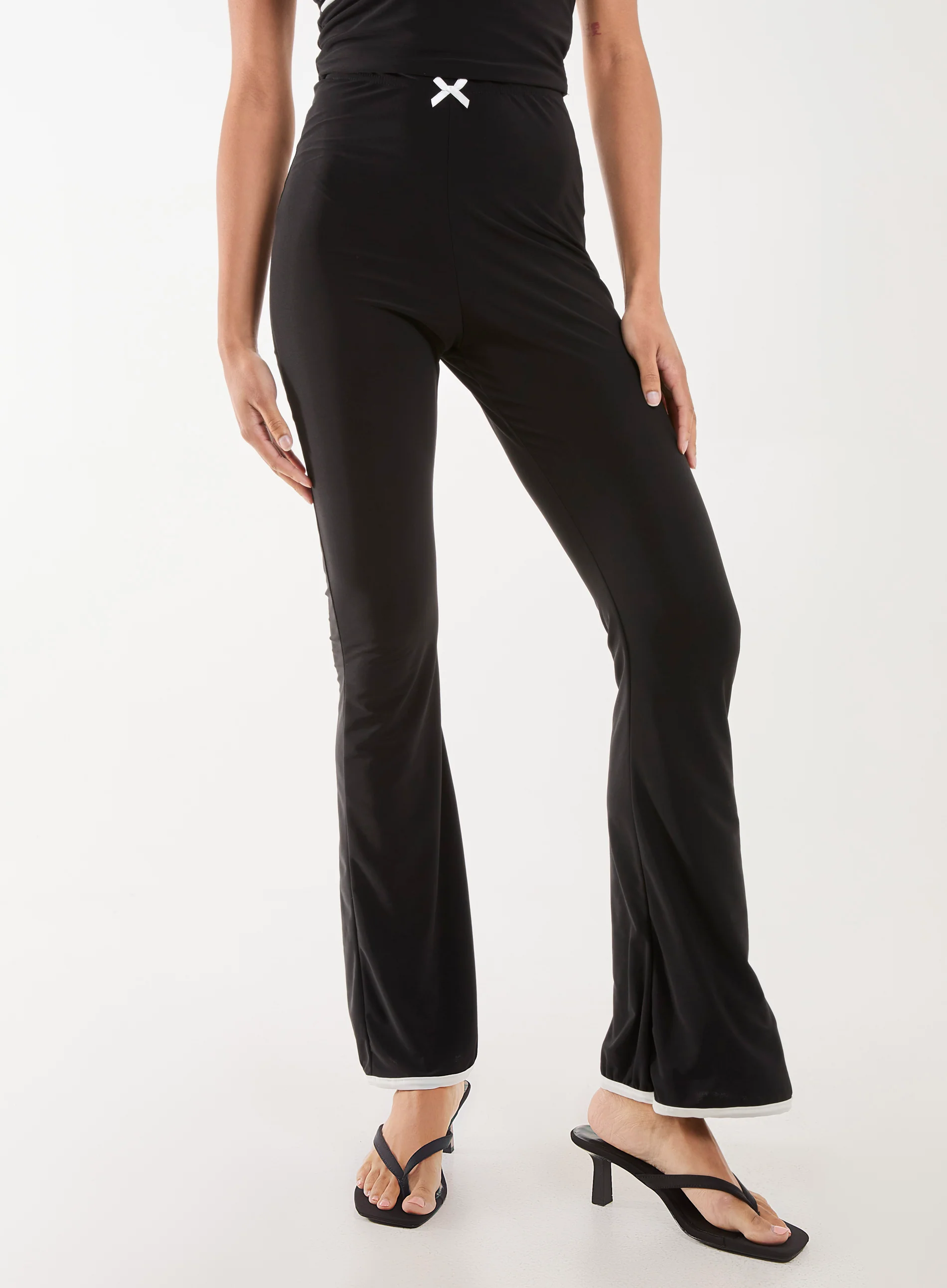 High Waisted Bow Detail Piping Flares - Image 2