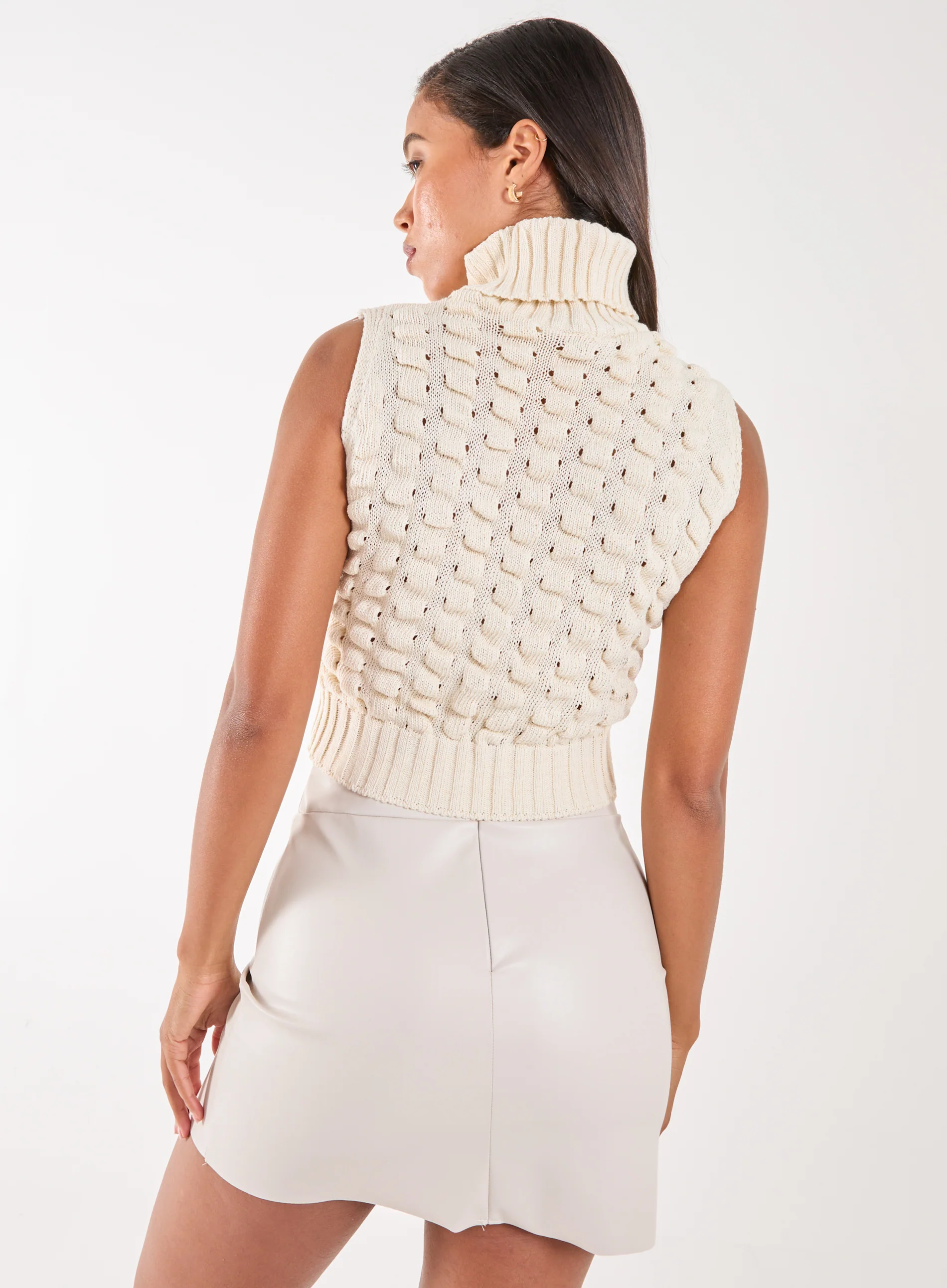 Knitted High Neck Threaded Sleeveless Top - Image 4