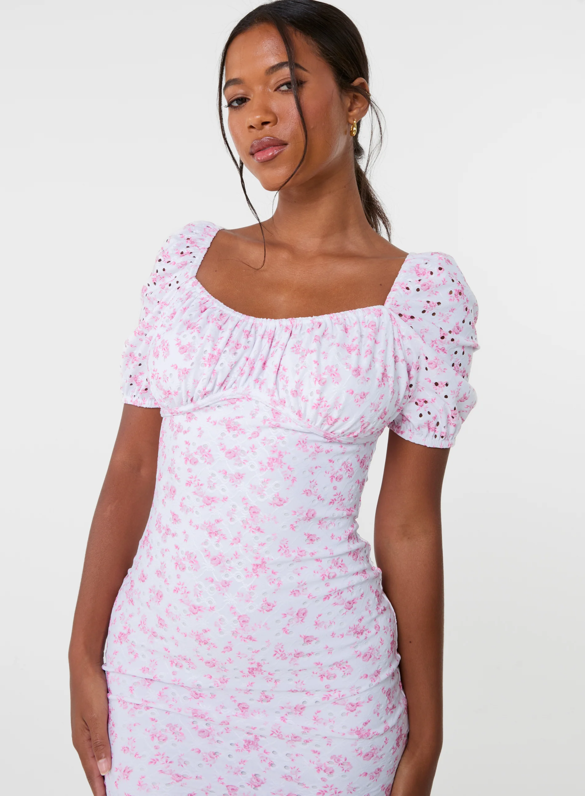 Floral Broderie Puff Sleeve Dress - Image 3