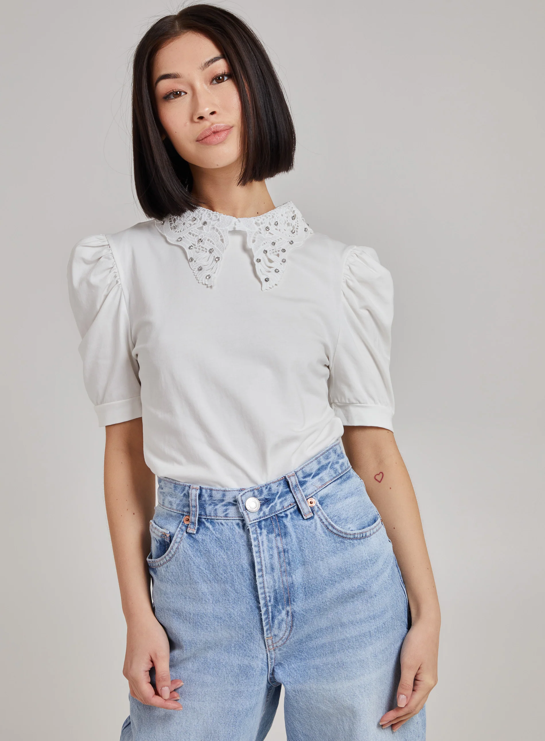 Puff Shoulder Lace Detail Top - Image 2