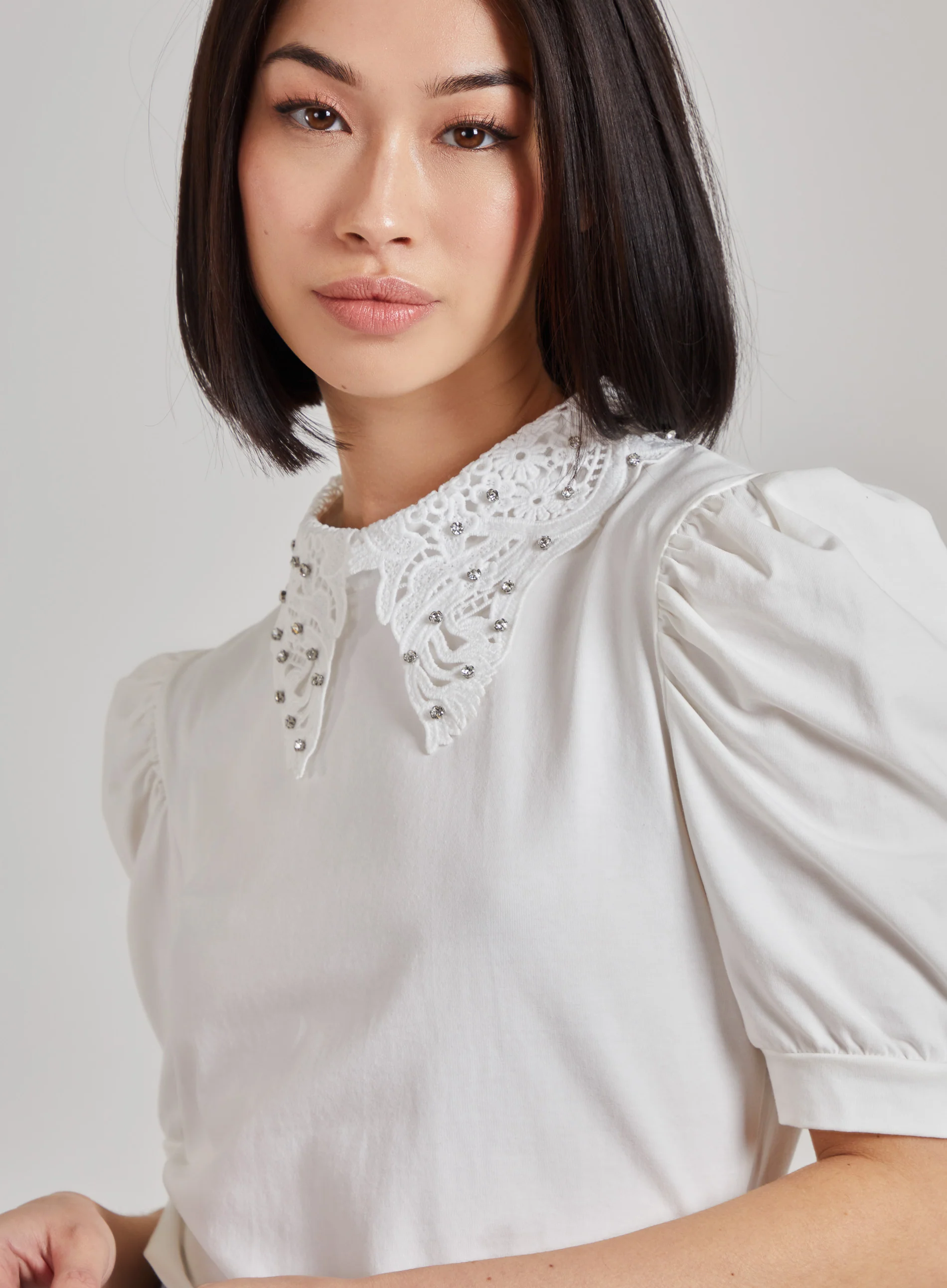 Puff Shoulder Lace Detail Top - Image 3
