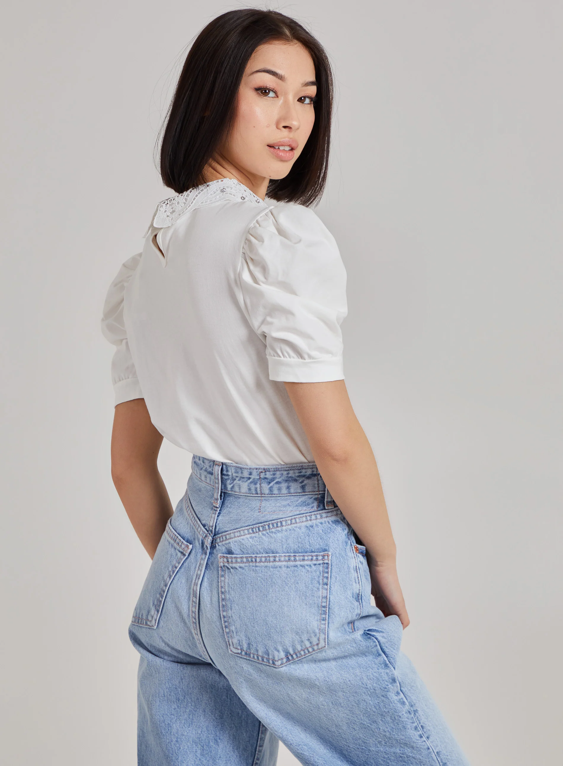 Puff Shoulder Lace Detail Top - Image 4