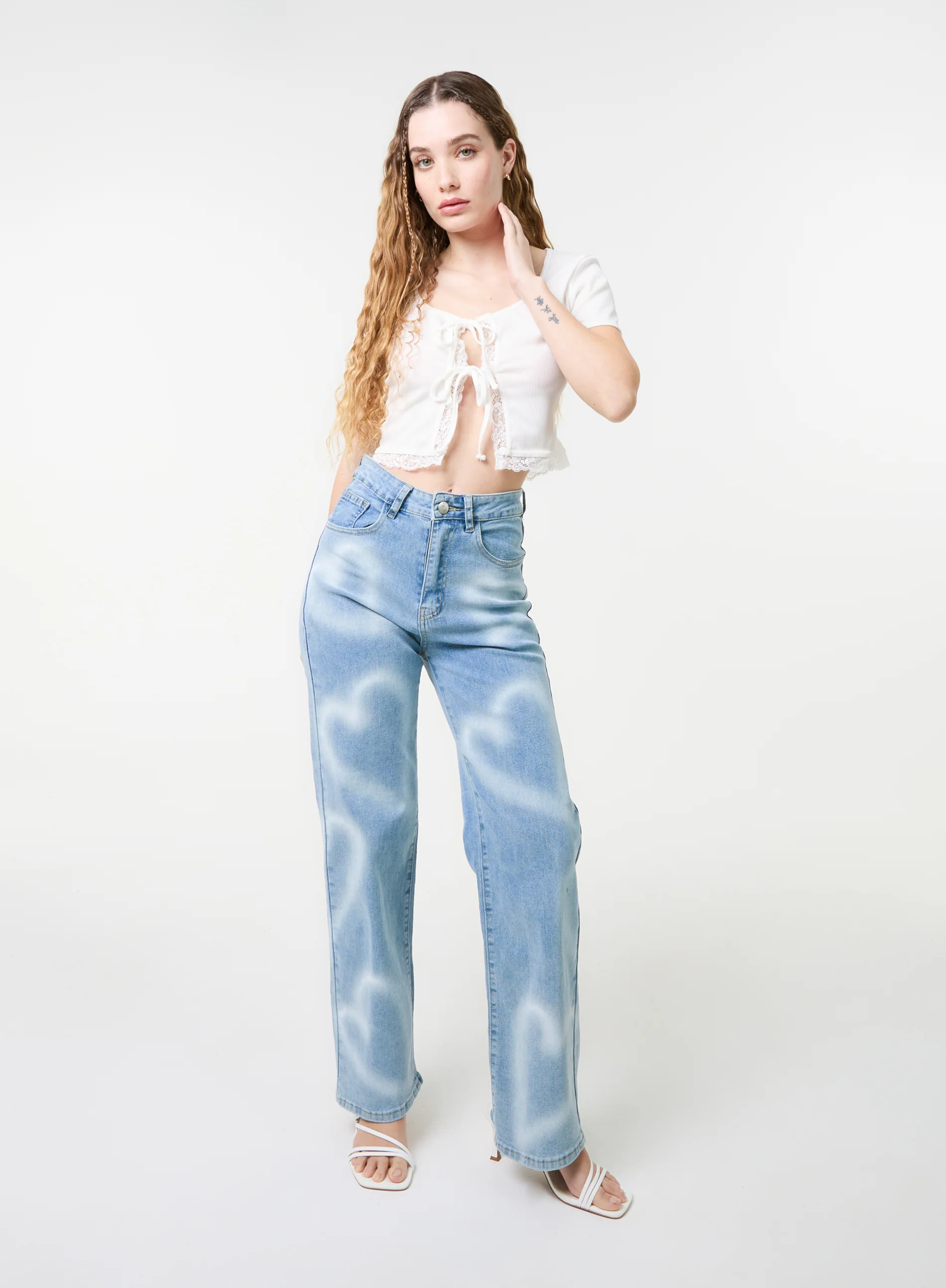 Ribbed Lace Tie Front Top - Image 2