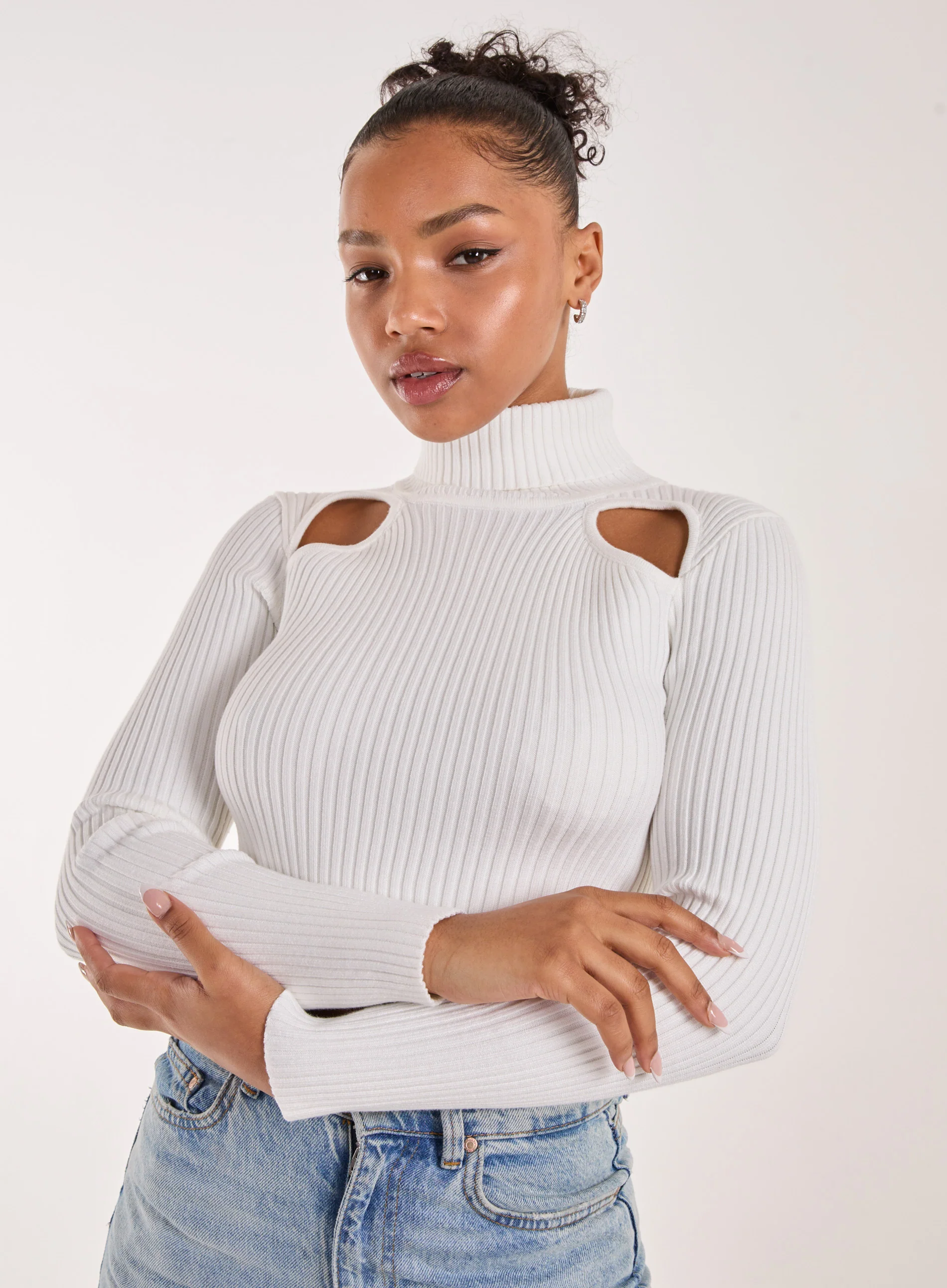 Ribbed Roll Neck Jumper With Cut Out Detail - Image 3