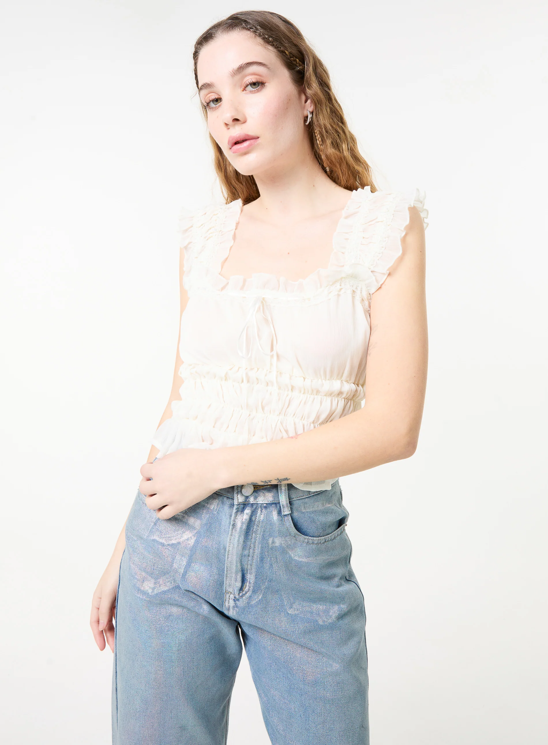 Ribbon Trim Milkmaid Top - Image 3