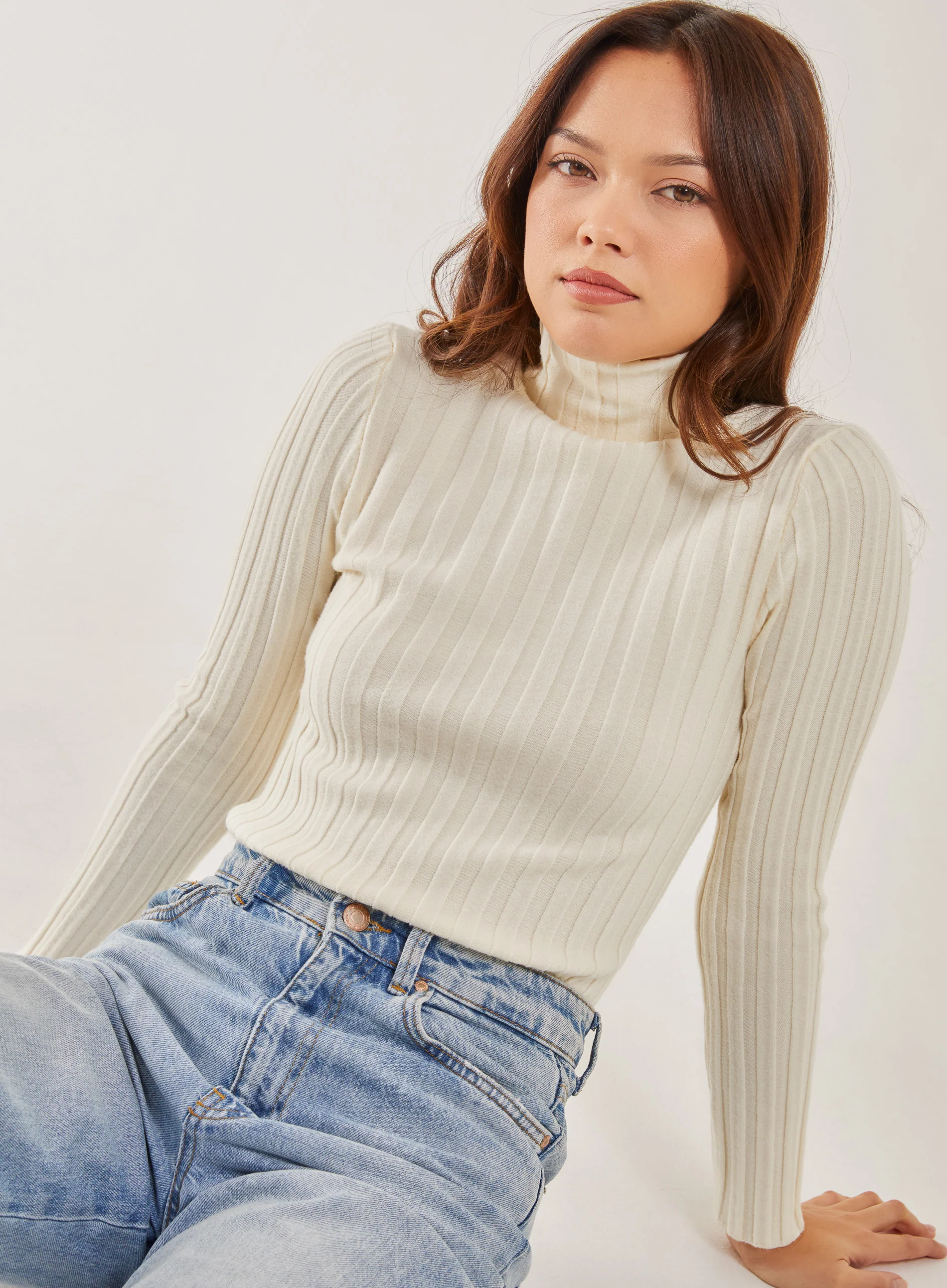 Soft Knit Wide Rib Roll Neck Top - Image 3