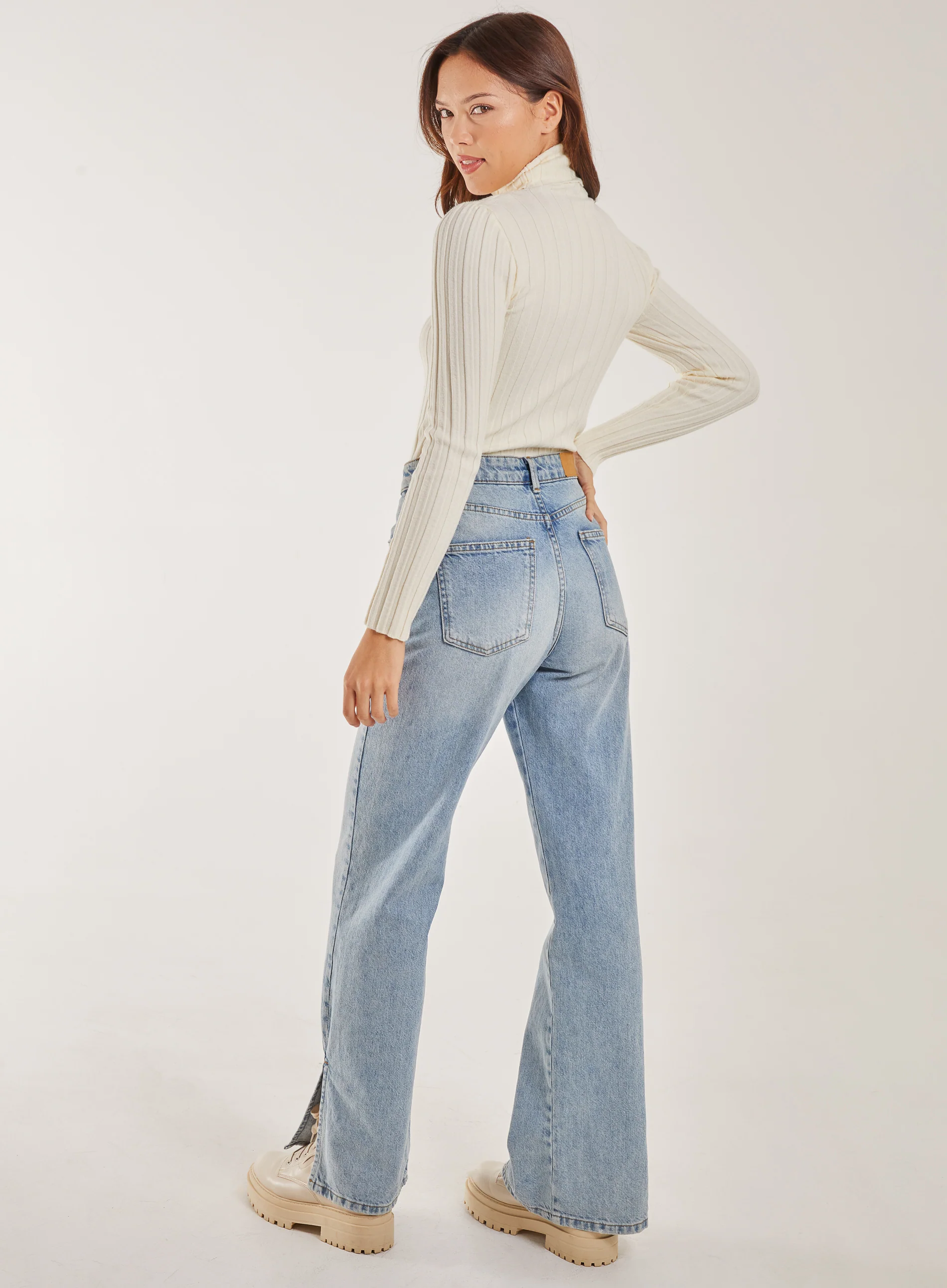 Soft Knit Wide Rib Roll Neck Top - Image 5