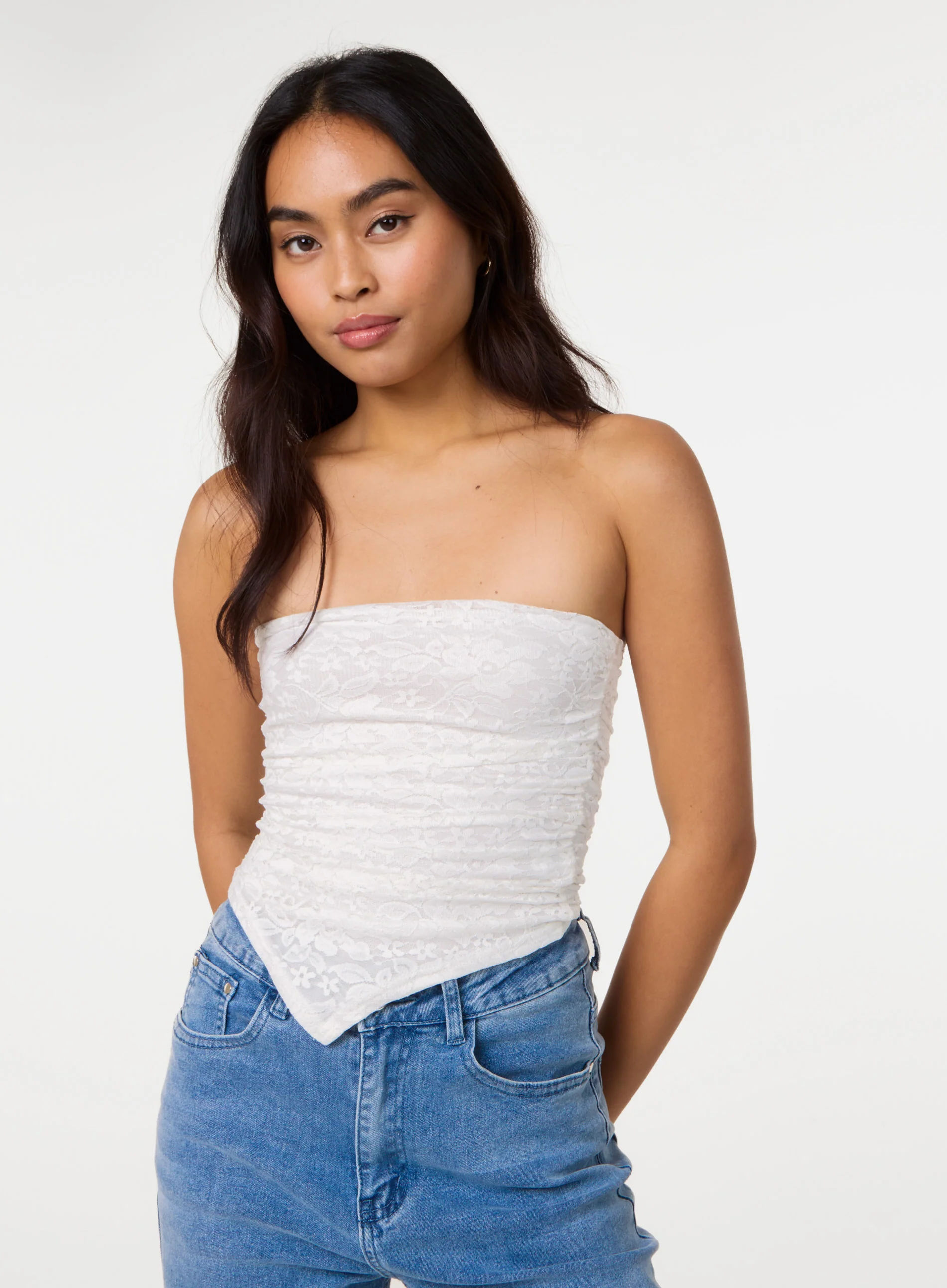 Ruched Side Bandeau Lace Top - Image 3